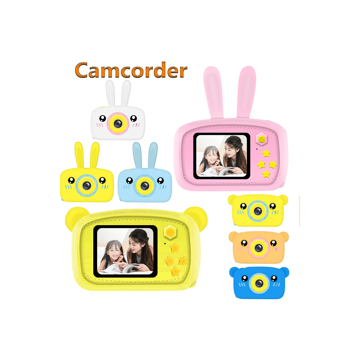 SAMA Kids Camera Yellow , Digital Video Camera Cartoon Toy 8.0mp Inch Hd Screen Rechargeable Shockproof
