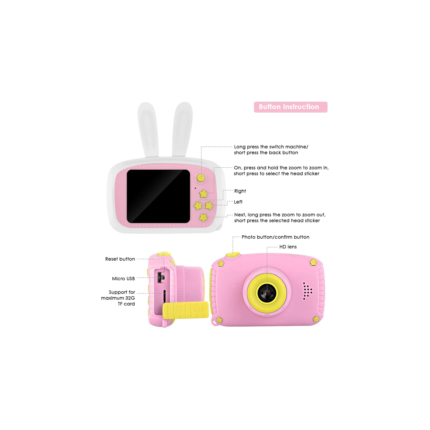 SAMA Kids Camera Yellow , Digital Video Camera Cartoon Toy 8.0mp Inch Hd Screen Rechargeable Shockproof