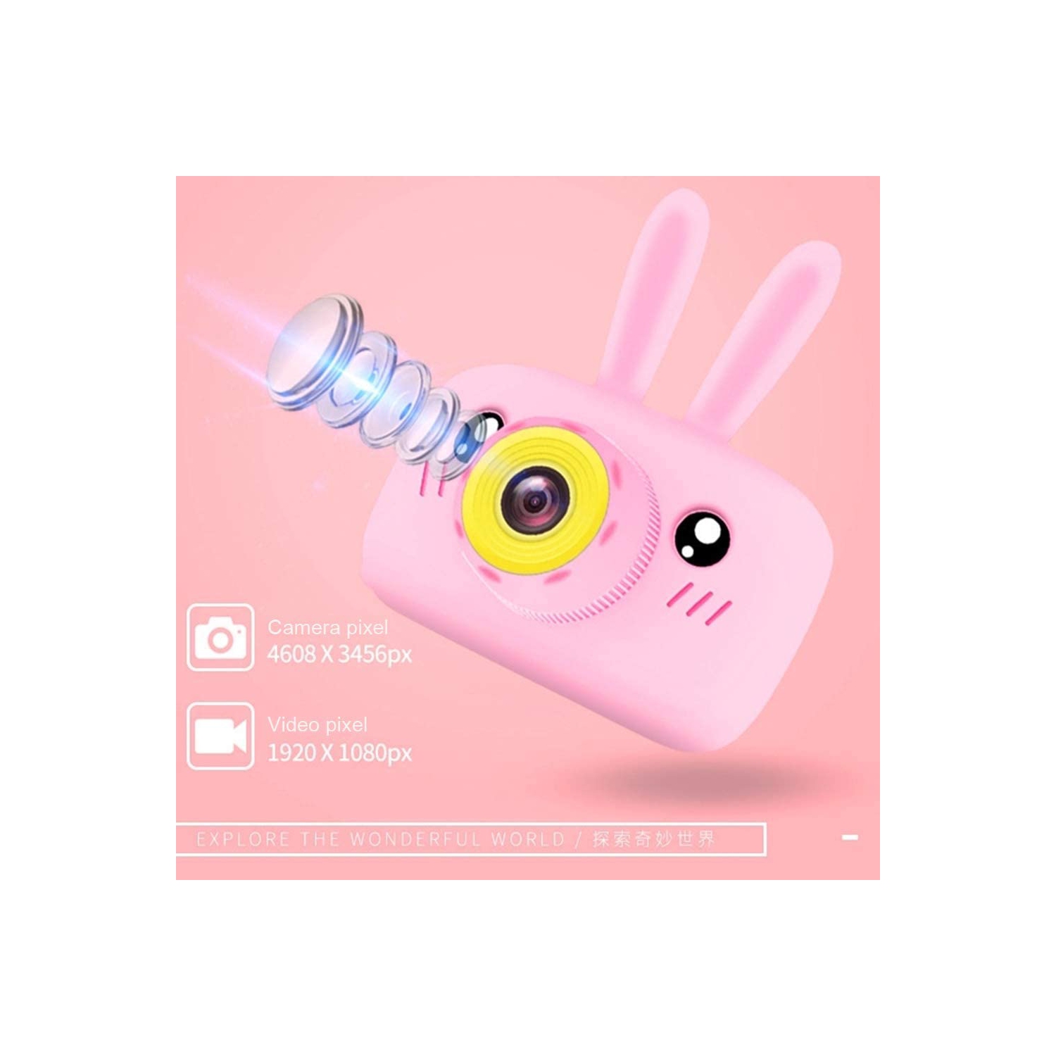 SAMA Kids Camera Pink , Digital Video Camera Cartoon Toy 8.0mp Inch Hd Screen Rechargeable Shockproof