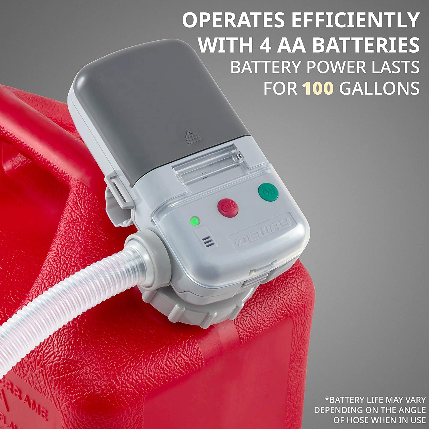 Deway Automatic Fuel Transfer Pump with Auto-Stop, AA Battery Powered, Advanced Adapter Fits All Size Gas Cans, Extra Long Hose, Portable Liquid Pump