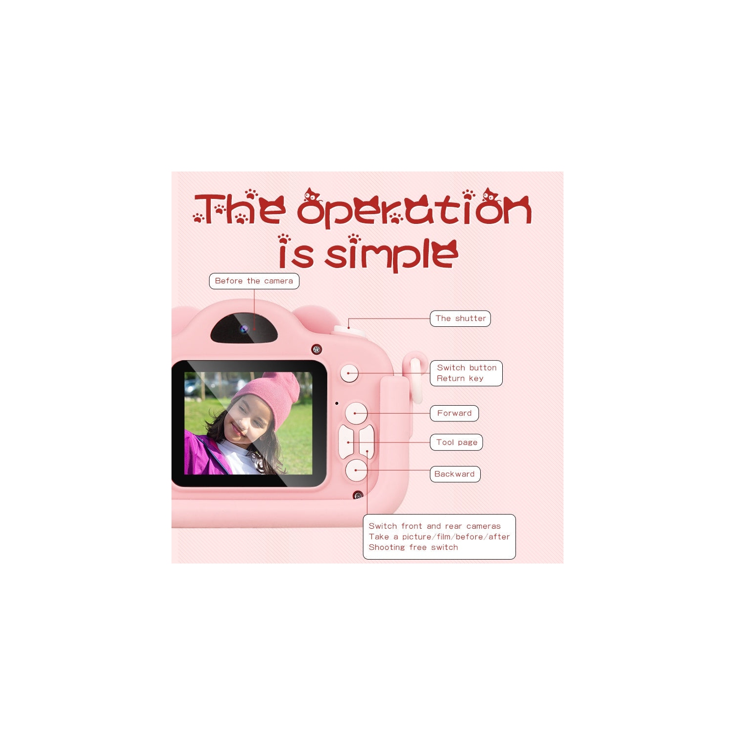 SAMA Pink Mini Cartoon Camera Toys 2.0 Inch 1080P HD Mickey Mouse