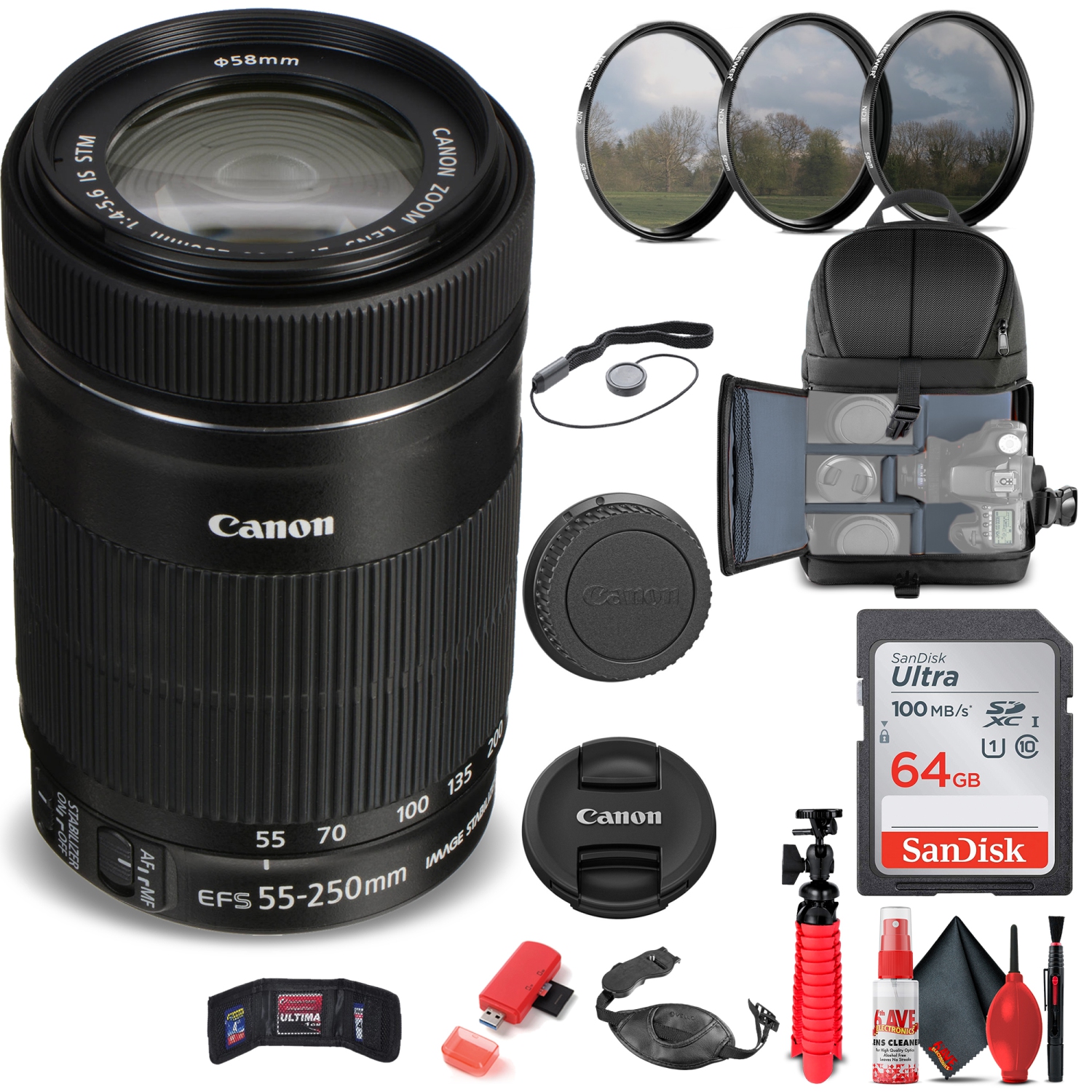 Canon EF-S 55-250mm f/4-5.6 IS STM Lens (8546B002) + Filter + 