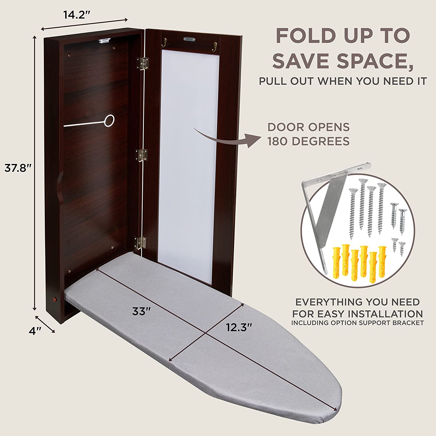 Ivation – Armoire à repasser murale, station de rangement pliable pour la maison, appartement et petits espaces, levier à dégagement facile, avec