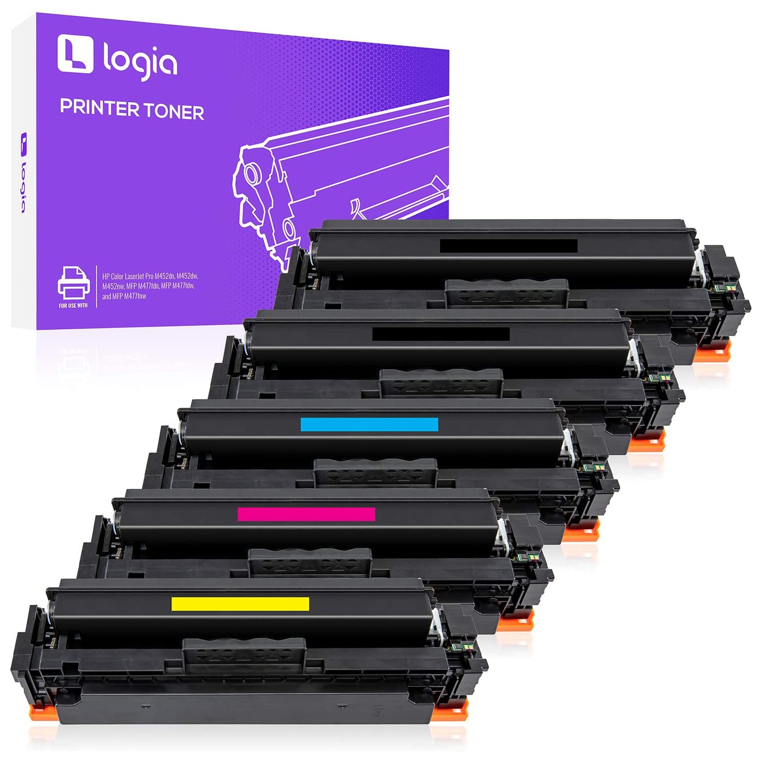Paquet de 5 cartouches d’encre en poudre de Logia – compatible avec une sélection d'imprimantes LaserJet, ensemble de qualité supérieure avec 2