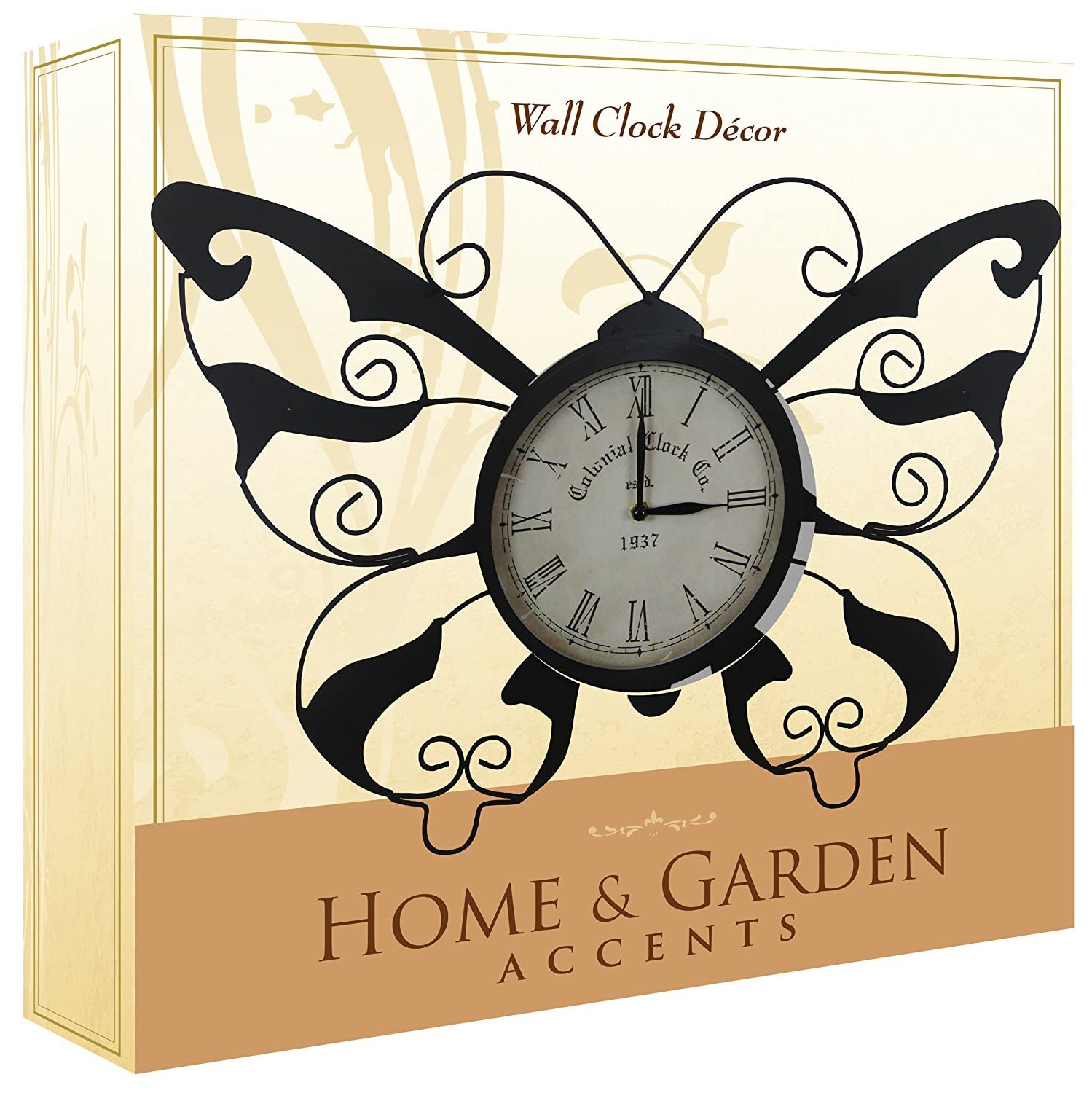 Jumbl Metal and Glass Indoor/Outdoor Butterfly Design Garden Wall Clock