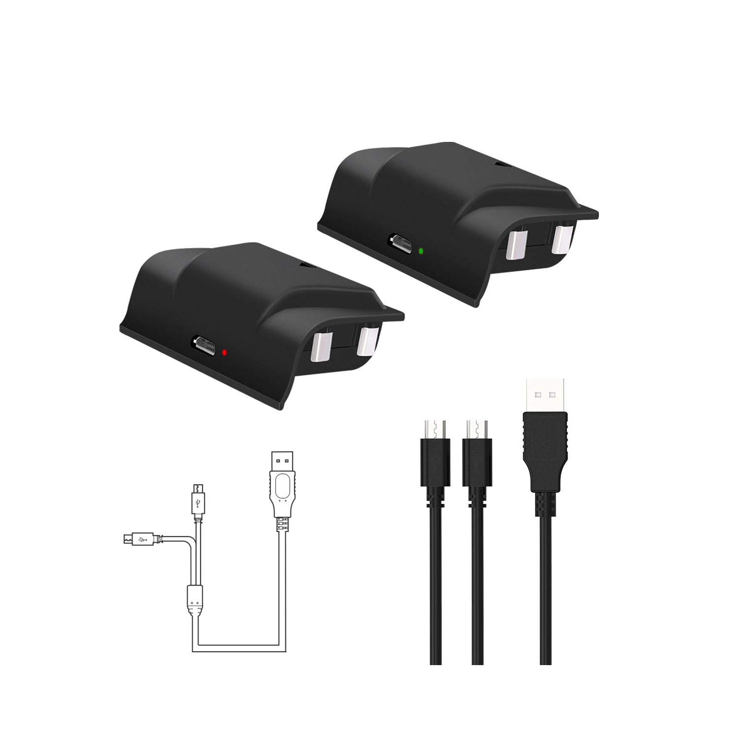 Batterie rechargeable pour manettes de Xbox One – 2 piles Ni-MH 1200 mAh avec indicateur de charge DEL
