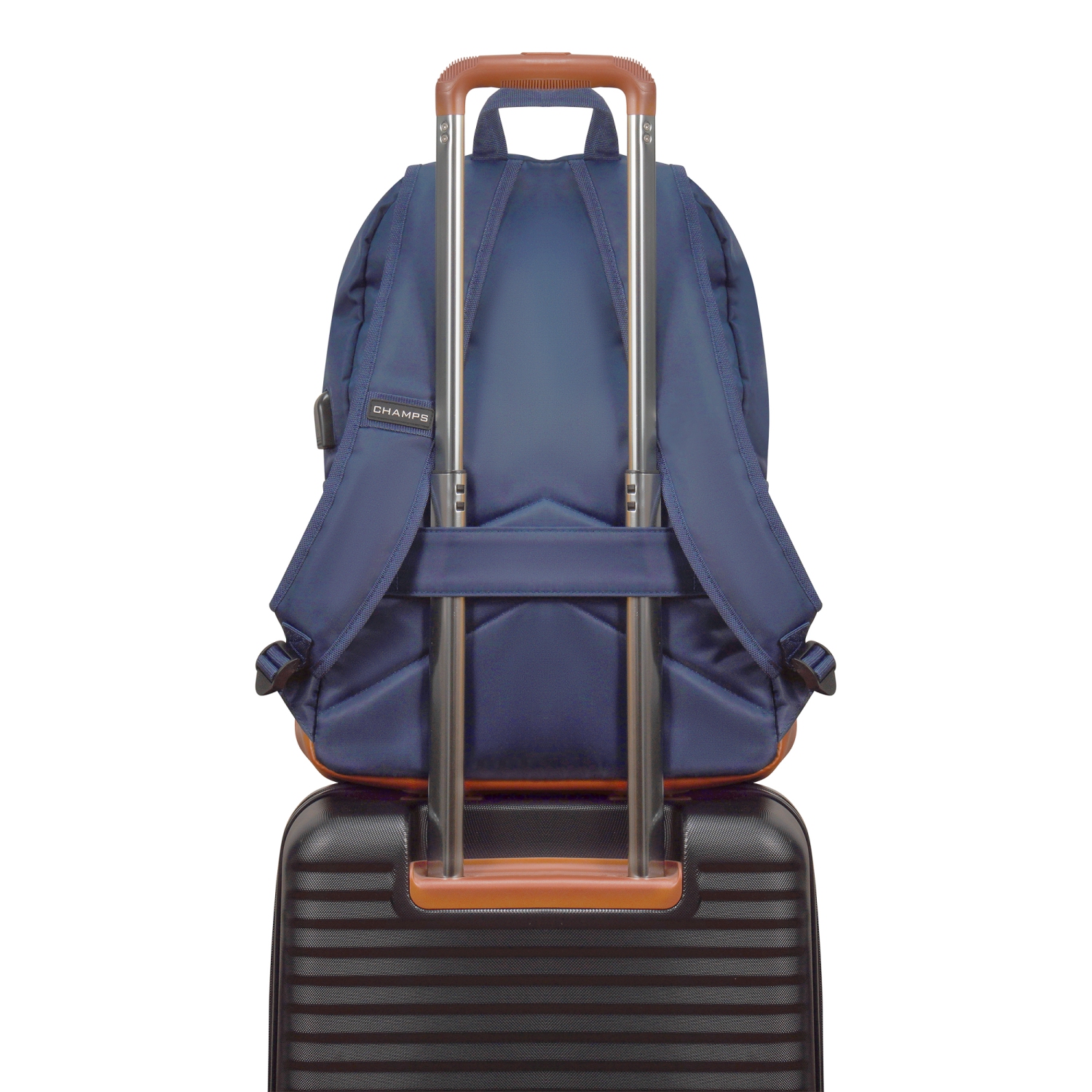 CHAMPS sac à dos imperméable pour ordinateur portable avec port de charge USB, Bleu Marine