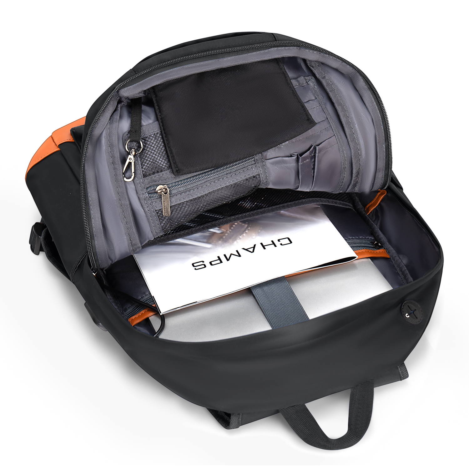CHAMPS Nylon Waterproof Smart Laptop Backpack, Black