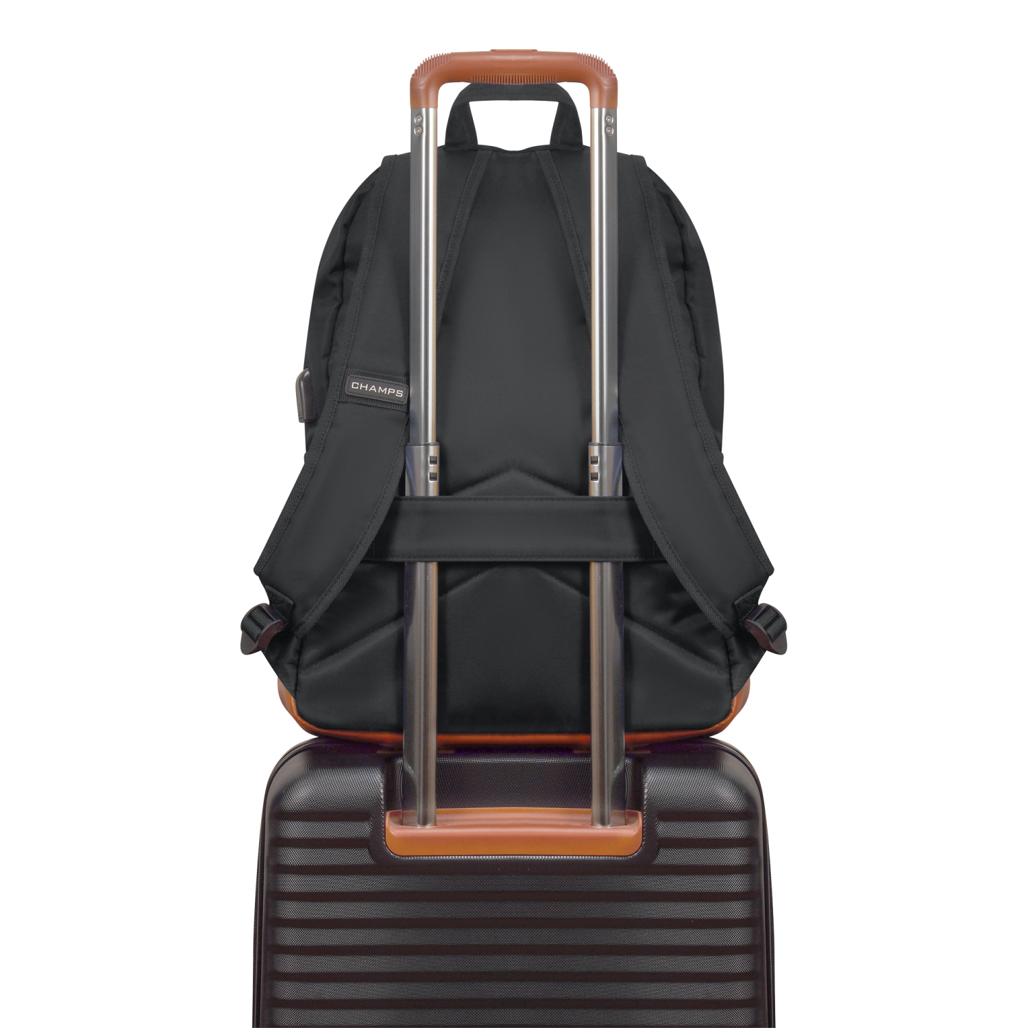 CHAMPS Nylon Waterproof Smart Laptop Backpack, Black