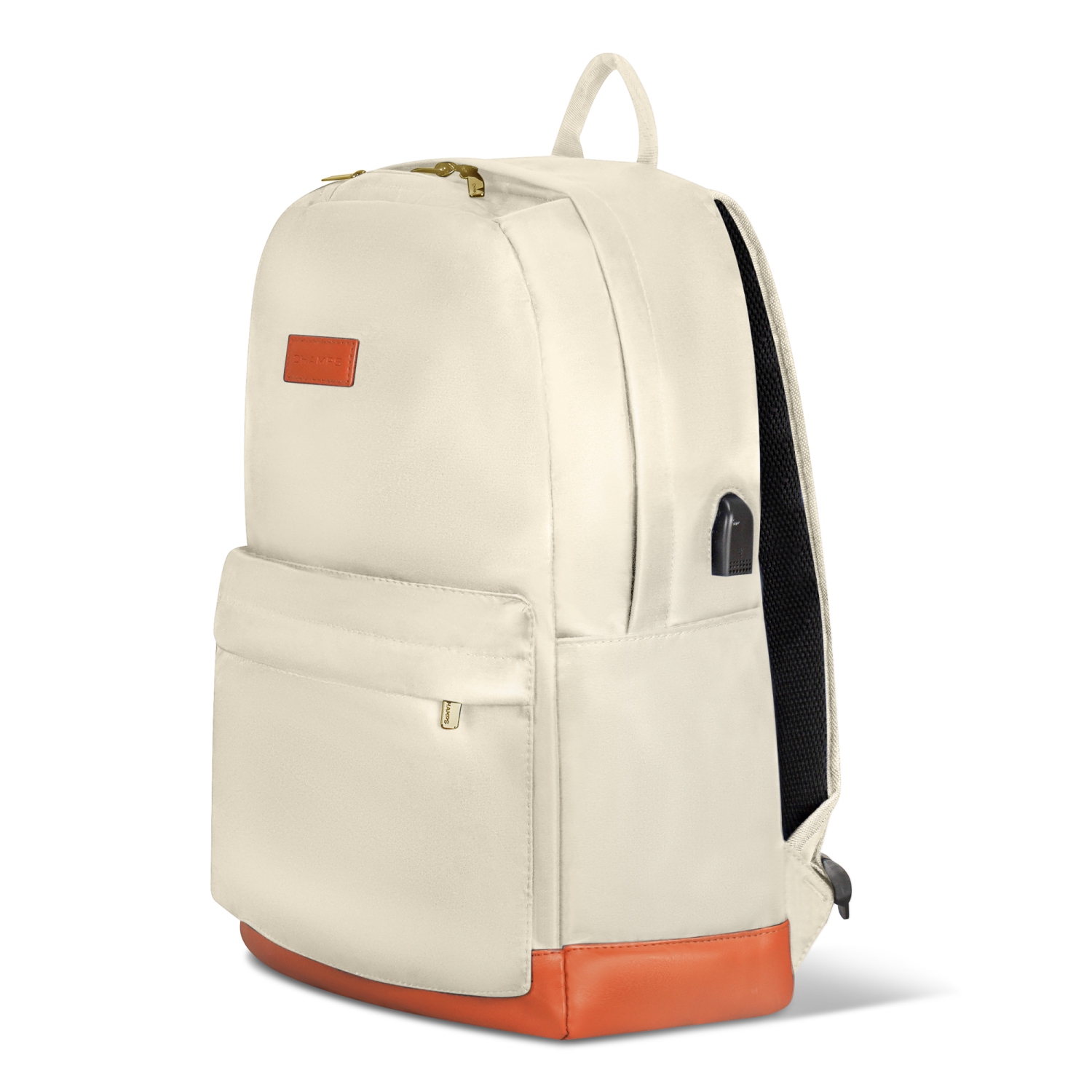 CHAMPS sac à dos imperméable pour ordinateur portable avec port de charge USB, Ivoire