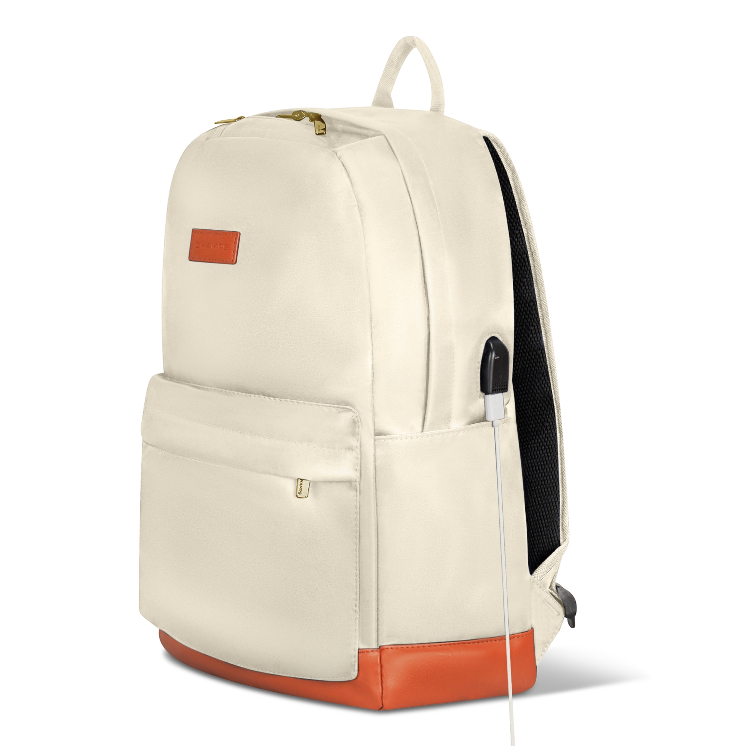 CHAMPS sac à dos imperméable pour ordinateur portable avec port de charge USB, Ivoire