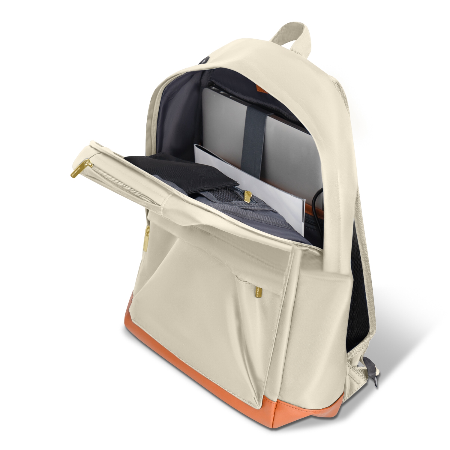 CHAMPS sac à dos imperméable pour ordinateur portable avec port de charge USB, Ivoire