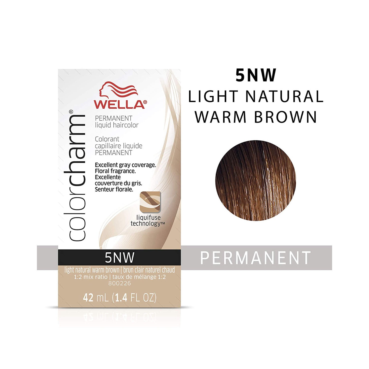 Wella ColorCharm Permanent Liquid Hair Color 5NW/Light Natural Warm Brown, 42mL