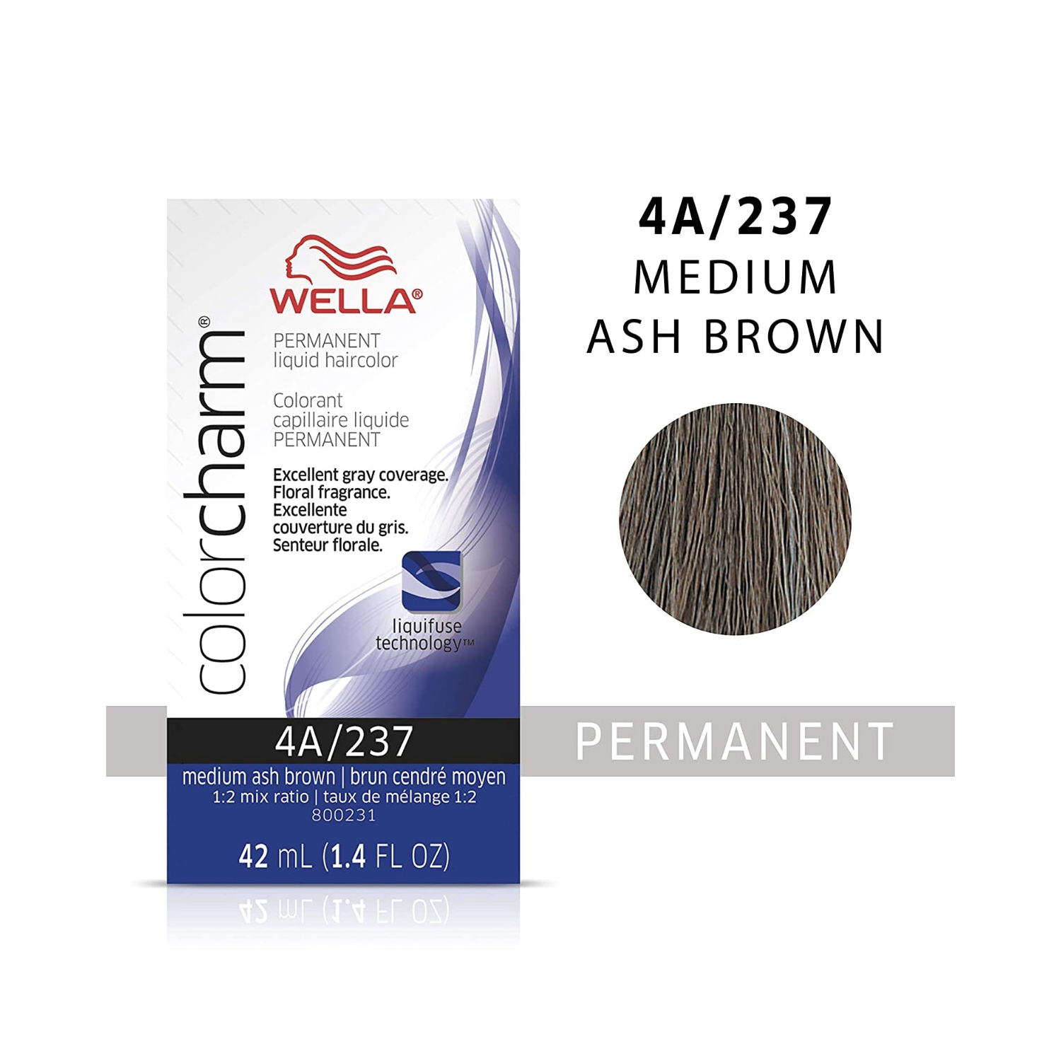 Wella ColorCharm Permanent Liquid Hair Color 4A/Medium Ash Brown, 42mL