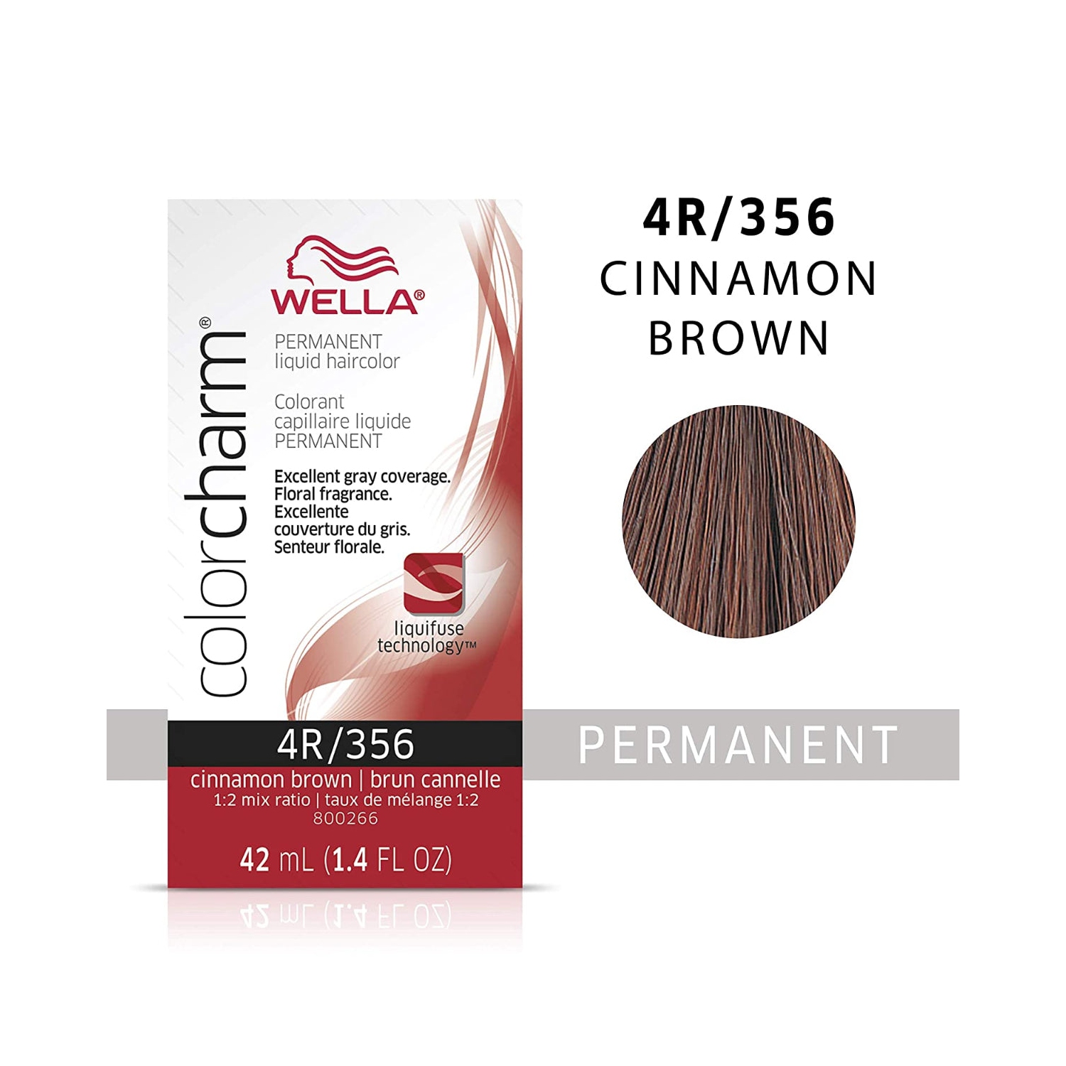 Wella ColorCharm Permanent Liquid Hair Color 4R/Cinnamon Brown, 42mL