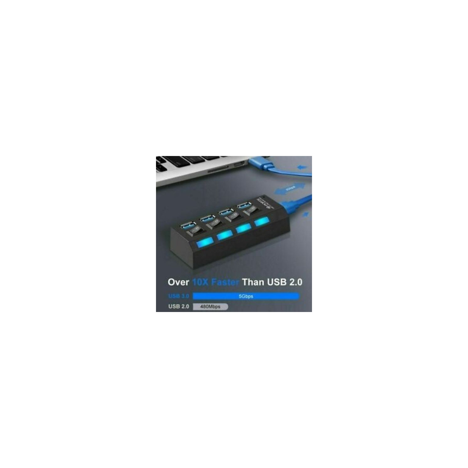 USB 3.0 HUB Powered 7 Port Splitter High Speed Extender With LED power indicator