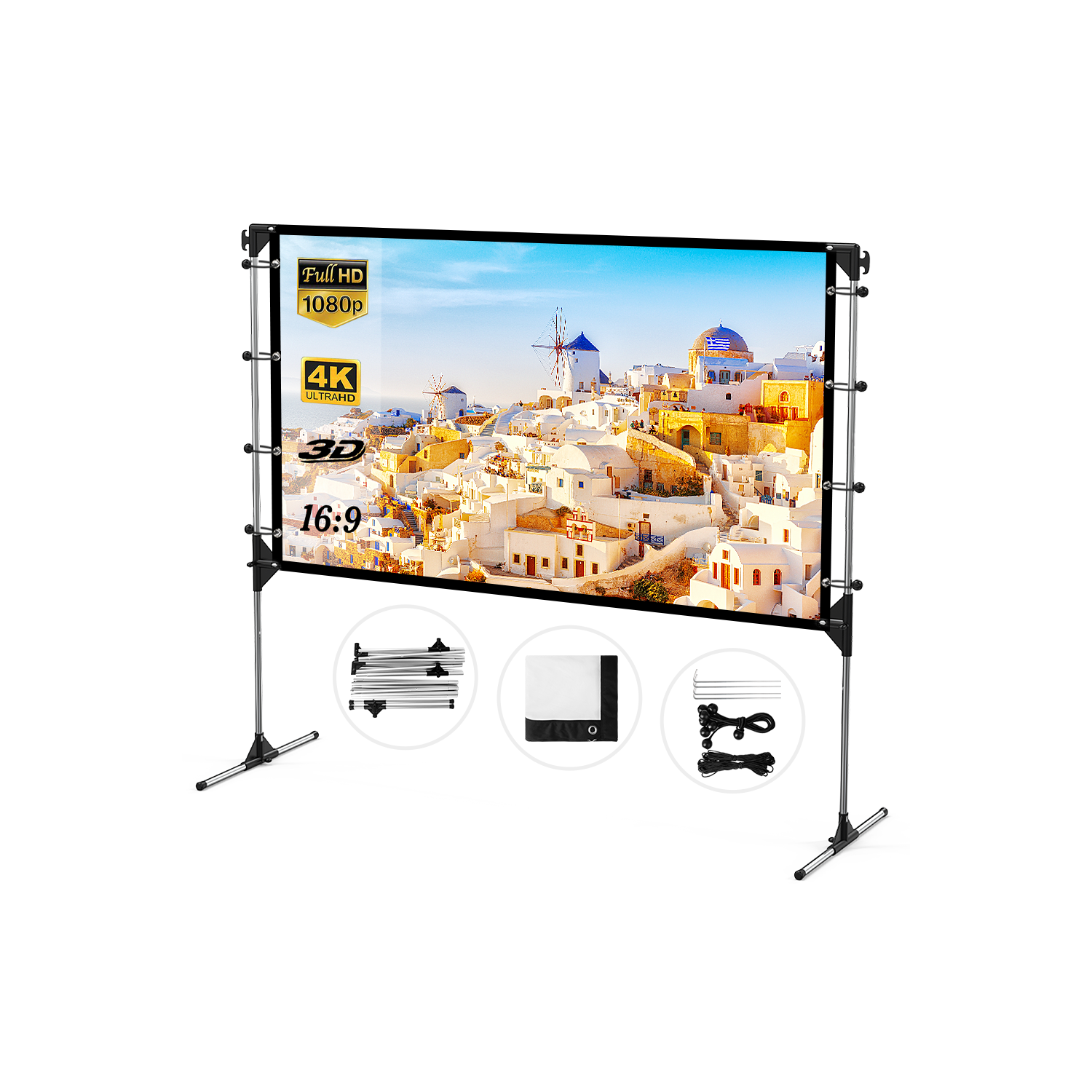 NIERBO Projector Screen with Stand 80 inch 16:9 HD 4K Portable Indoor Outdoor Movie Screen Outdoor Projector Screen Pull Up Projector Screen with Stand for Office,Home Theater, Backyard Movie