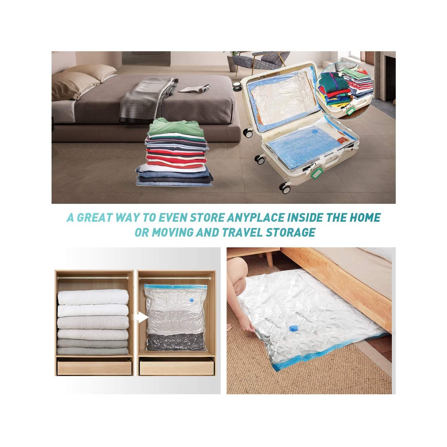 Sacs de rangement réutilisables de qualité supérieure ISTAR Économisez 80 % plus d’espace de rangement. Sacs étanches sous vide avec soupape à double