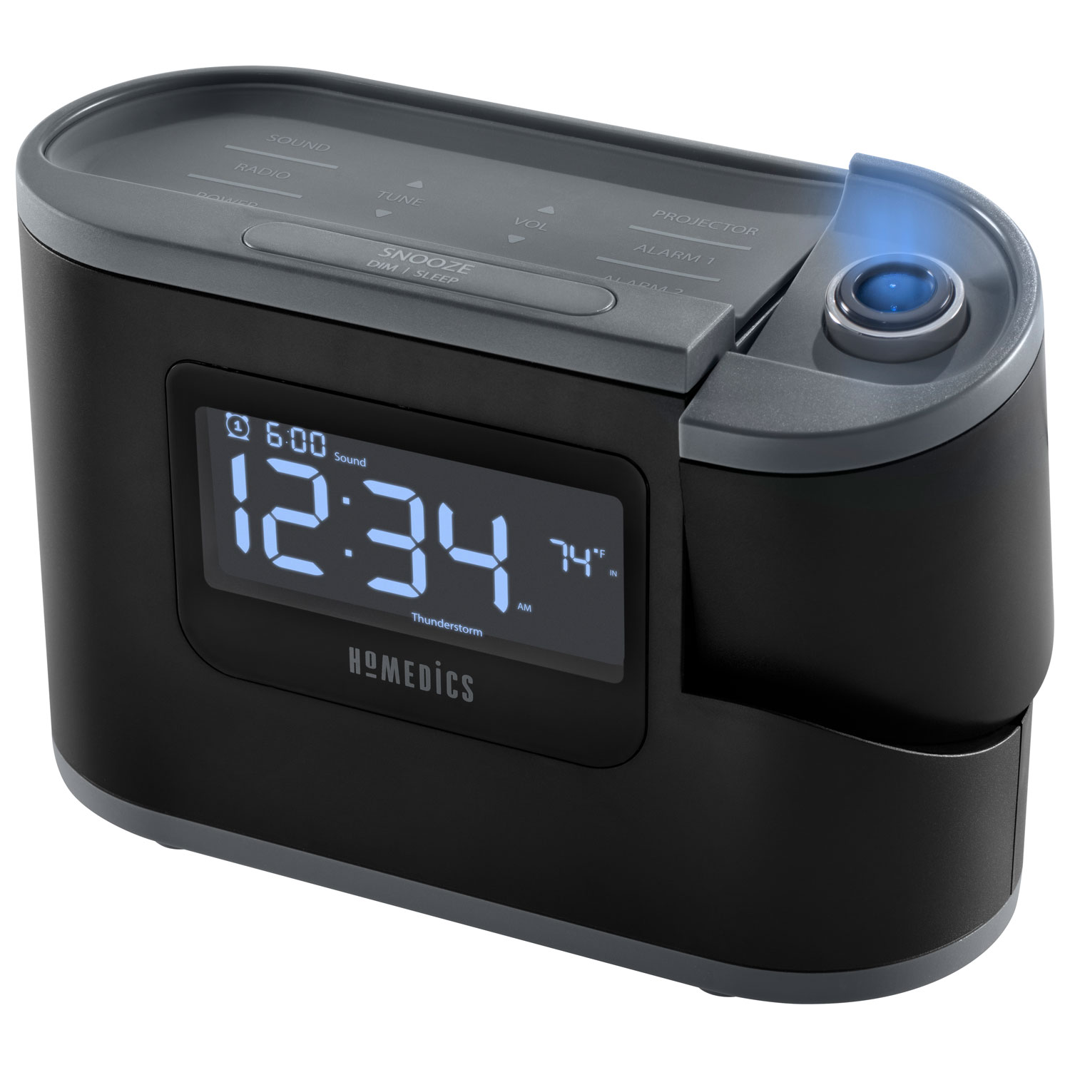 Réveille-matin à projection avec capteur de température SoundSpa Recharged de HoMedics