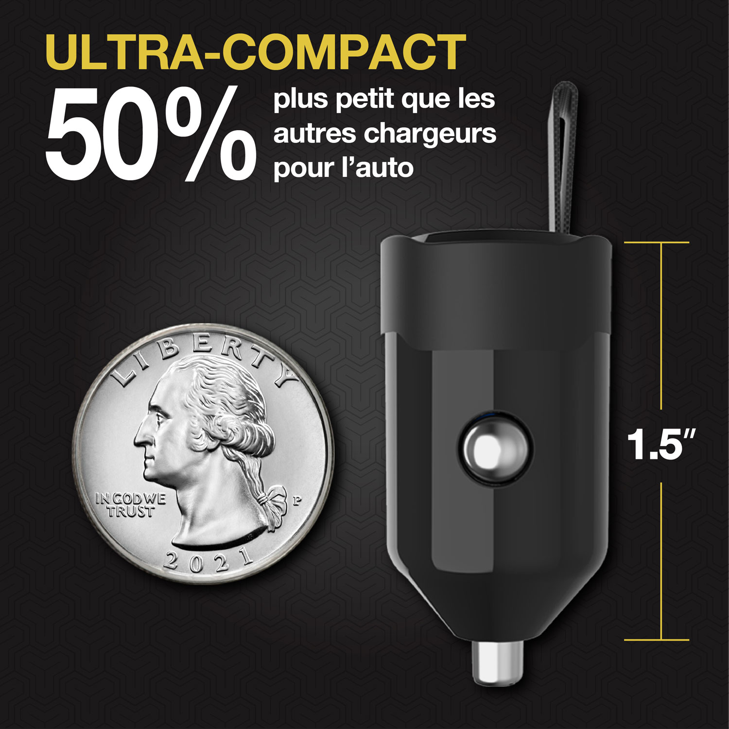 Mini chargeur pour l'auto PowerVolt 3.0 PowerVolt 30 W de Scosche - Noir