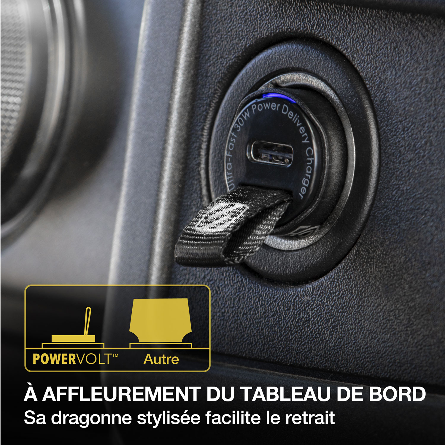 Mini chargeur pour l'auto PowerVolt 3.0 PowerVolt 30 W de Scosche - Noir