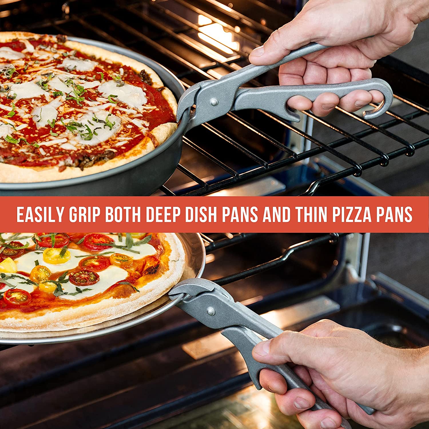 Chef Pomodoro Premium Pizza Pan Gripper, 8-Inch Cast Aluminum Heavy Duty Tongs
