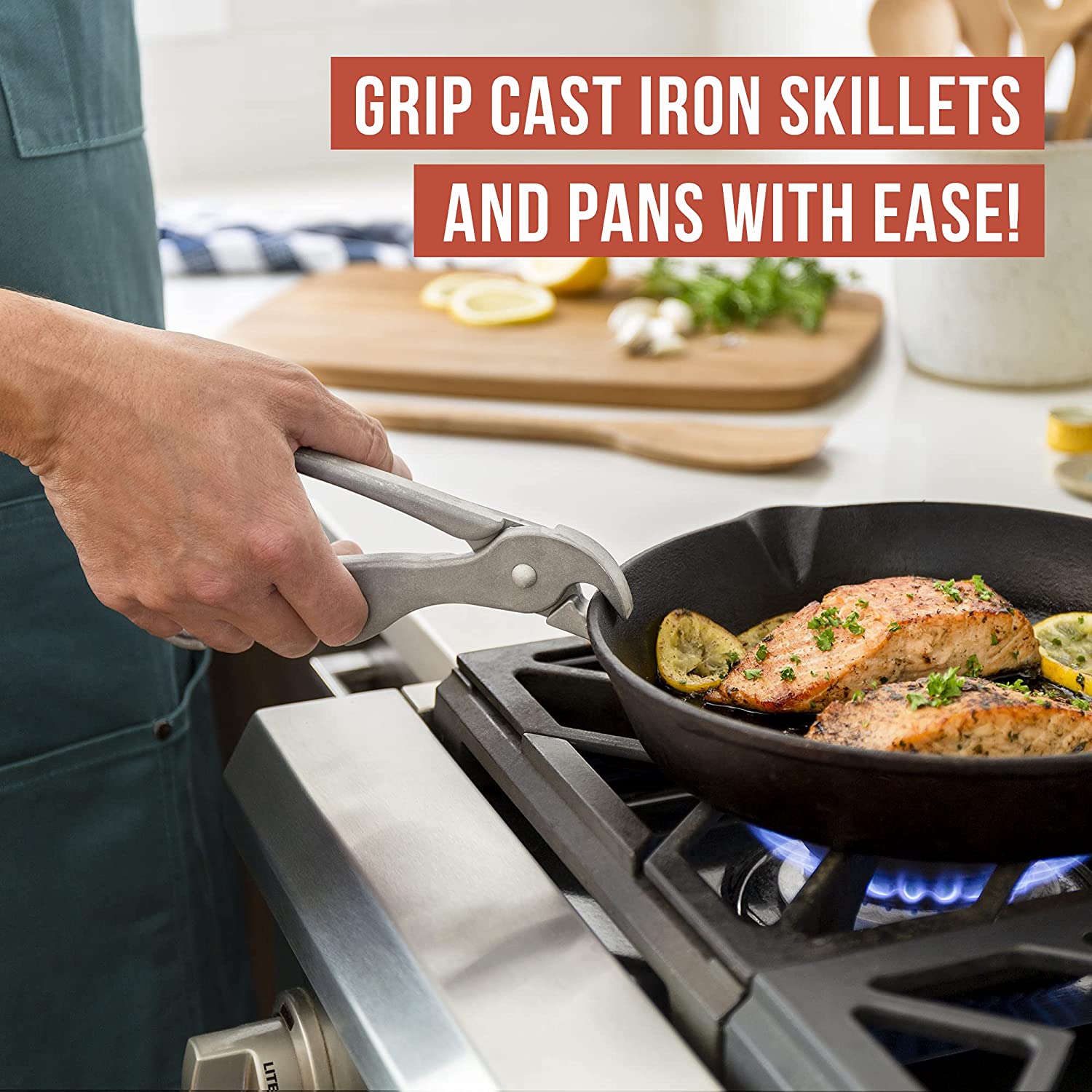 Chef Pomodoro Premium Pizza Pan Gripper, 8-Inch Cast Aluminum Heavy Duty Tongs