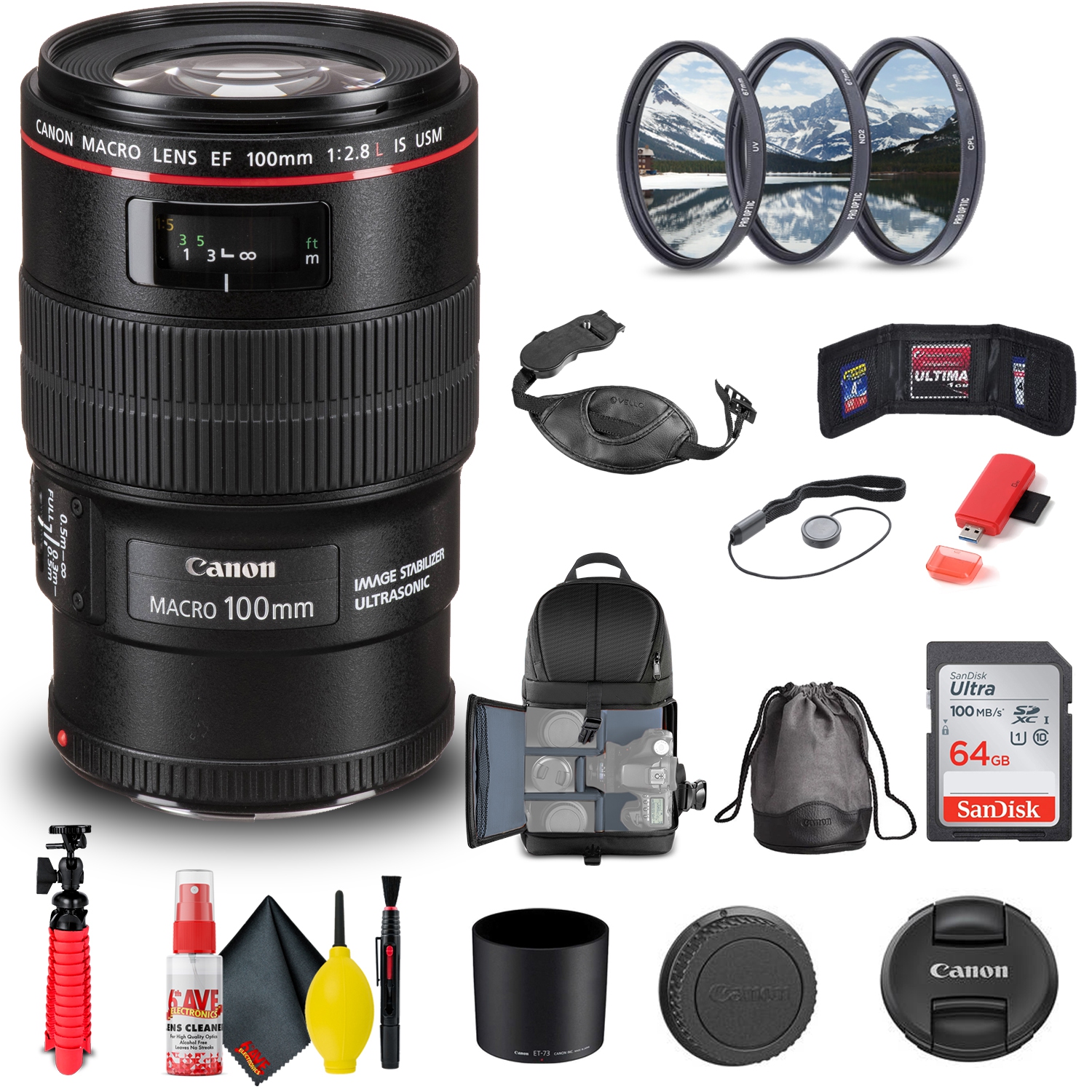 Canon EF 100mm f/2.8L Macro IS USM Lens (3554B002) + Filter Kit +