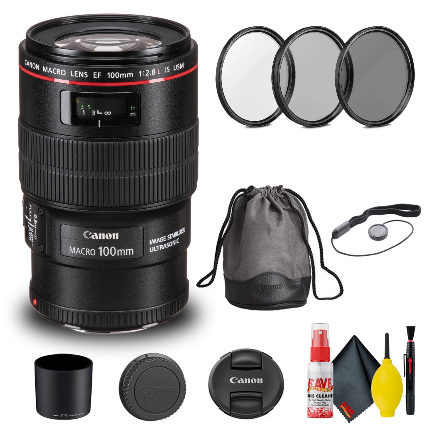 Objectif macro EF USM IS 100 mm f/2,8L de Canon + trousse de filtre de base