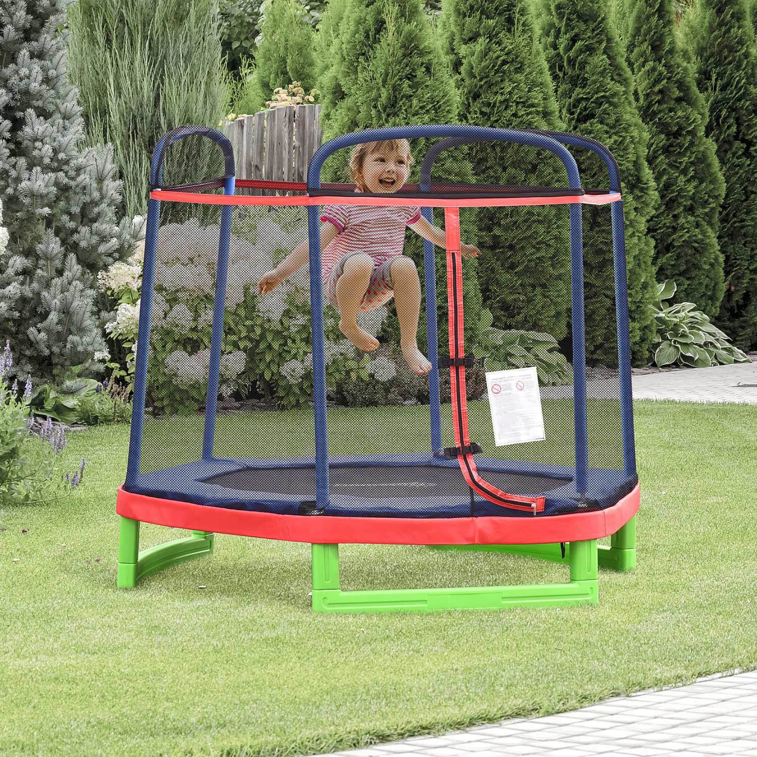 Outsunny 84.75" Kids Trampoline 7 FT Indoor Outdoor Trampolines with Safety Net Enclosure Built-in Zipper Padded Covering, for Boys and Girls, Red