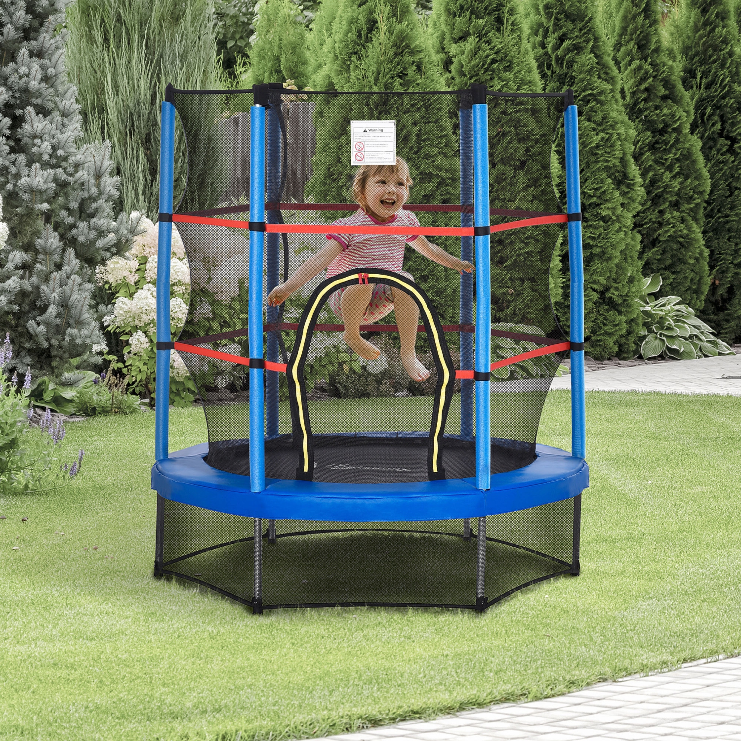 Outsunny 55" Kids Trampoline with Enclosure Net Steel Frame Indoor Round Bouncer Rebounder Age 3 to 6 Years Old, Blue