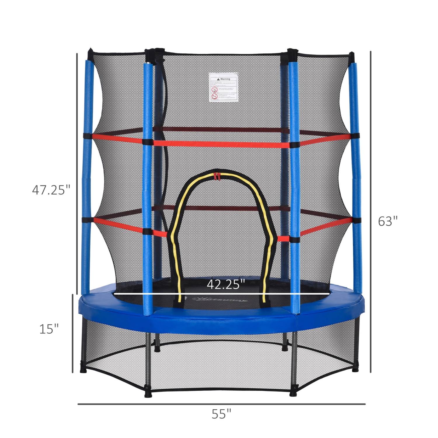 Outsunny 55" Kids Trampoline with Enclosure Net Steel Frame Indoor Round Bouncer Rebounder Age 3 to 6 Years Old, Blue