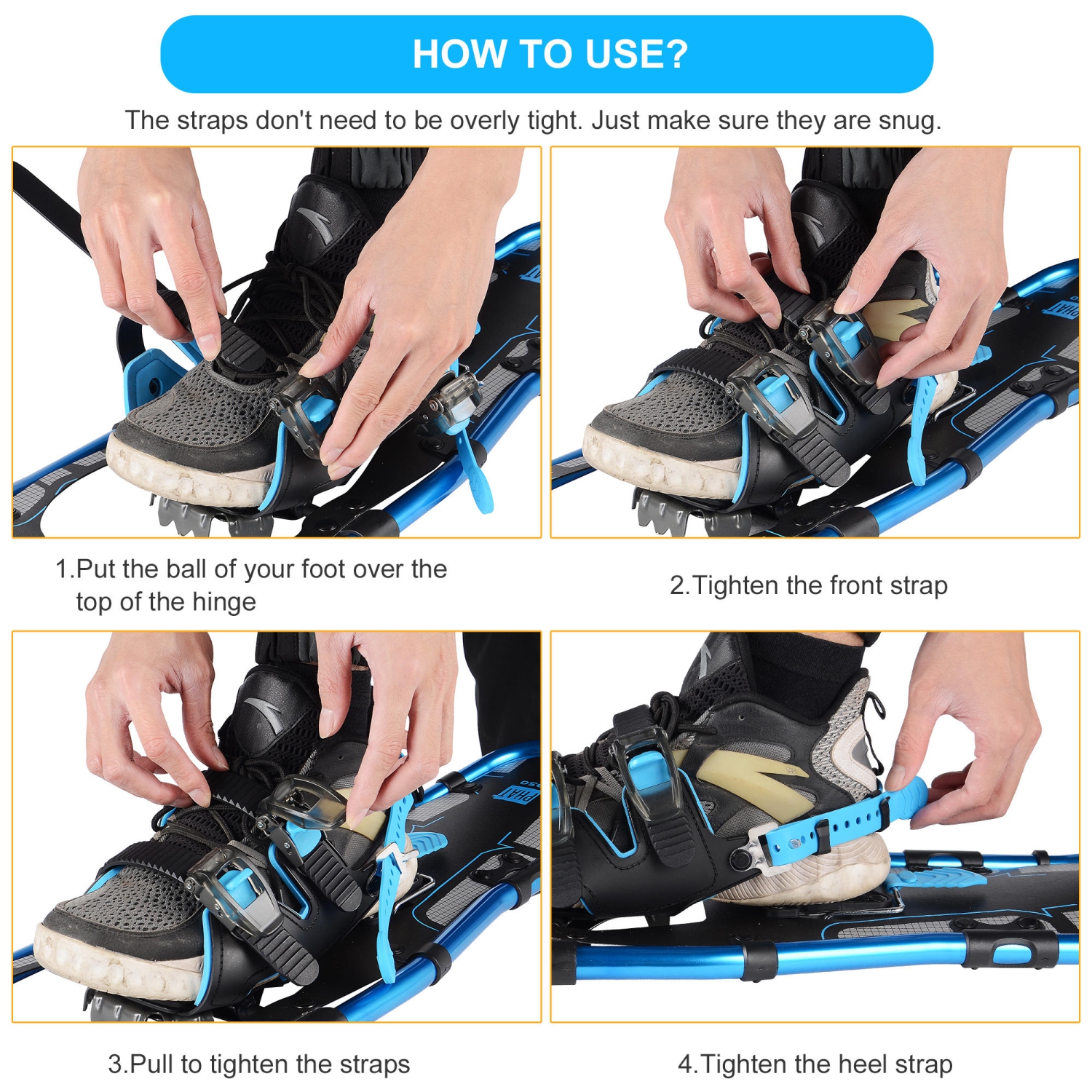 Raquettes tout-terrain en aluminium légères pour hommes PHAT, dames, attache entièrement réglable, traction à crampons et soulèvement de talon -