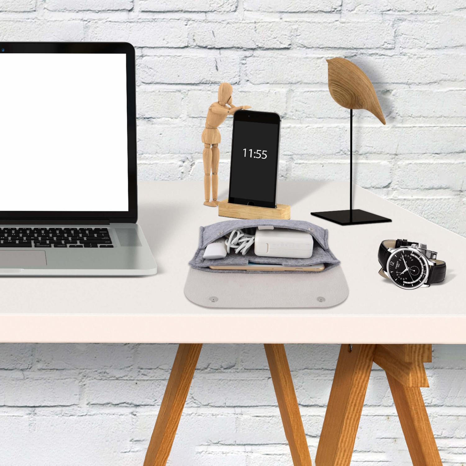 Feutre de laine Cuir PU Accessoires électroniques Pochette organisateur Sac de rangement pour câbles, écouteurs, chargeurs, souris - PrimeCables®