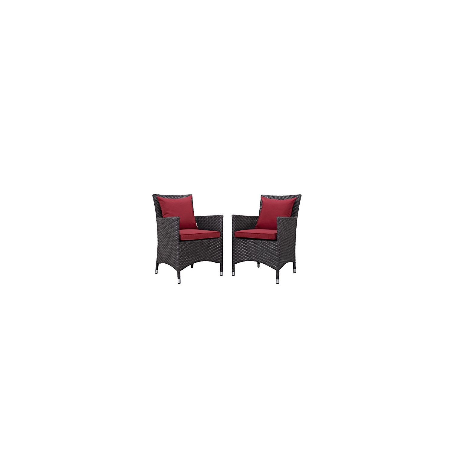 Modway EEI-2188-EXP-RED-SET 2 Piece Set Convene Wicker Rattan Outdoor Patio Dining Armchairs, Two, Red