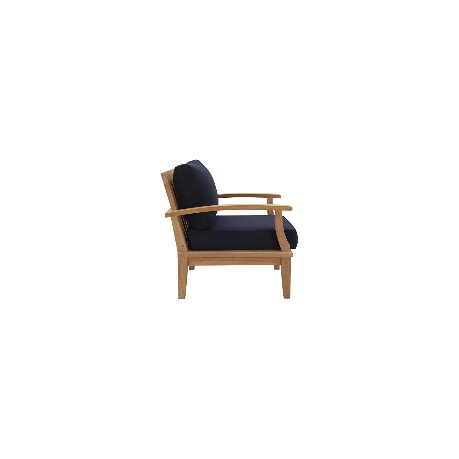 Modway EEI-1819-NAT-NAV-SET Marina Premium Grade A Teak Wood patio extérieur, deux fauteuils, bleu marine naturel