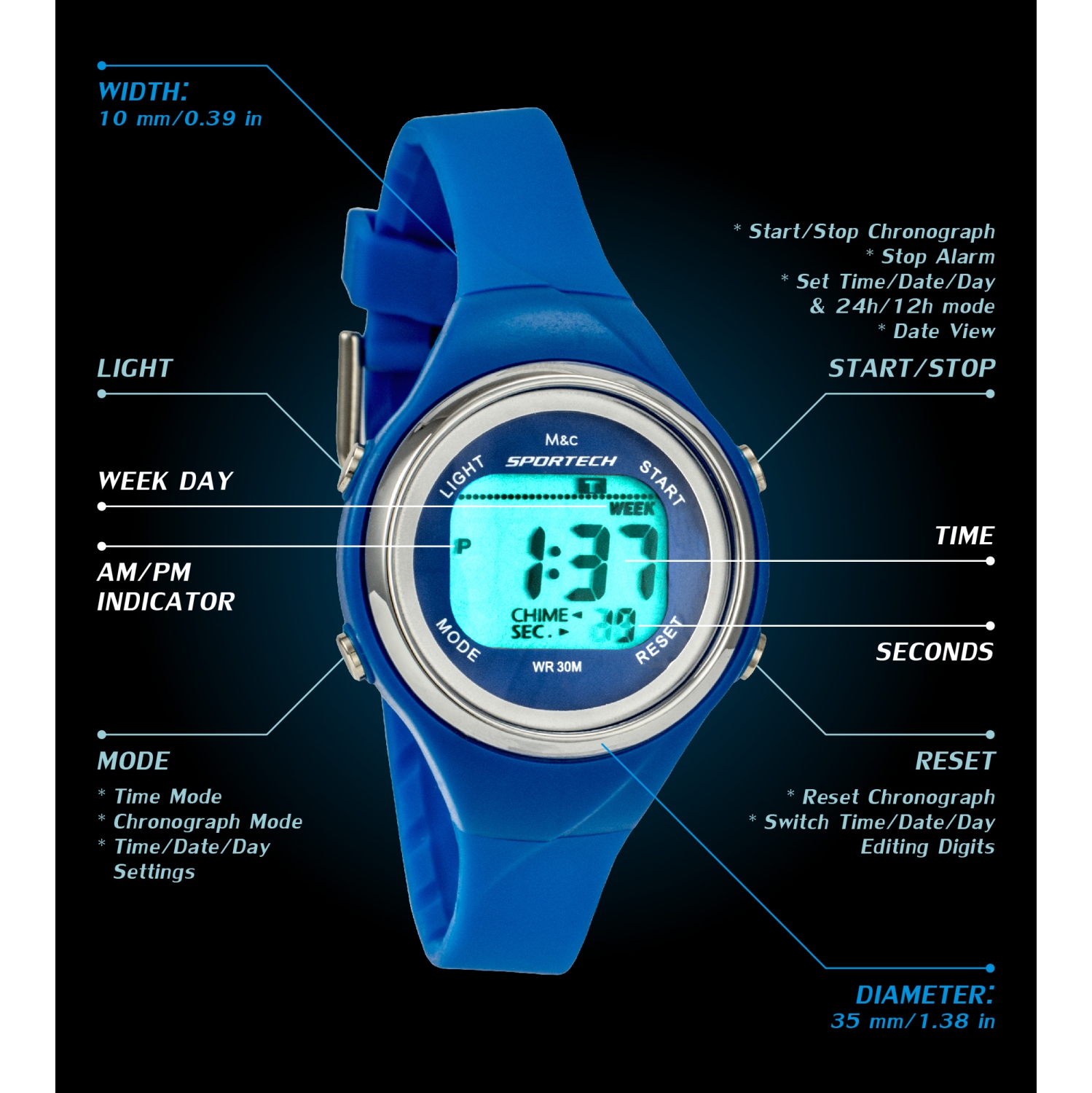 Blue digital online watch