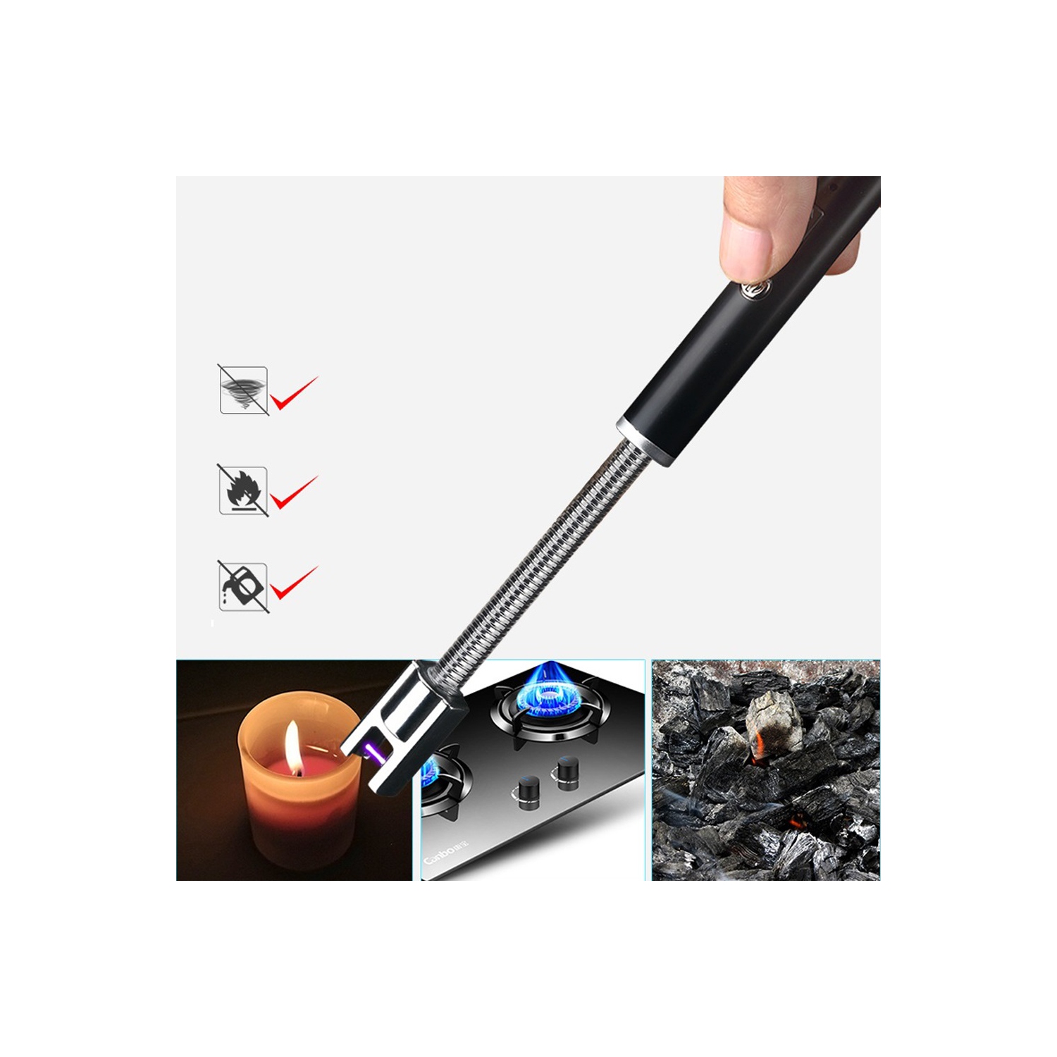 Briquet électrique rechargeable USB Arc Candle d’Arolly, col flexible résistant au vent pour cuisiner au barbecue de camping