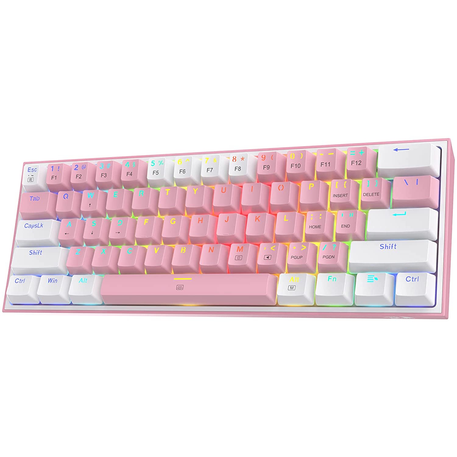 Redragon K617 60% Wired RGB Gaming Keyboard, 61 Keys Compact Mechanical Keyboard w/White & Pink Mixed-Colored Keycaps, Linear Red Switch, Pro Driver Support