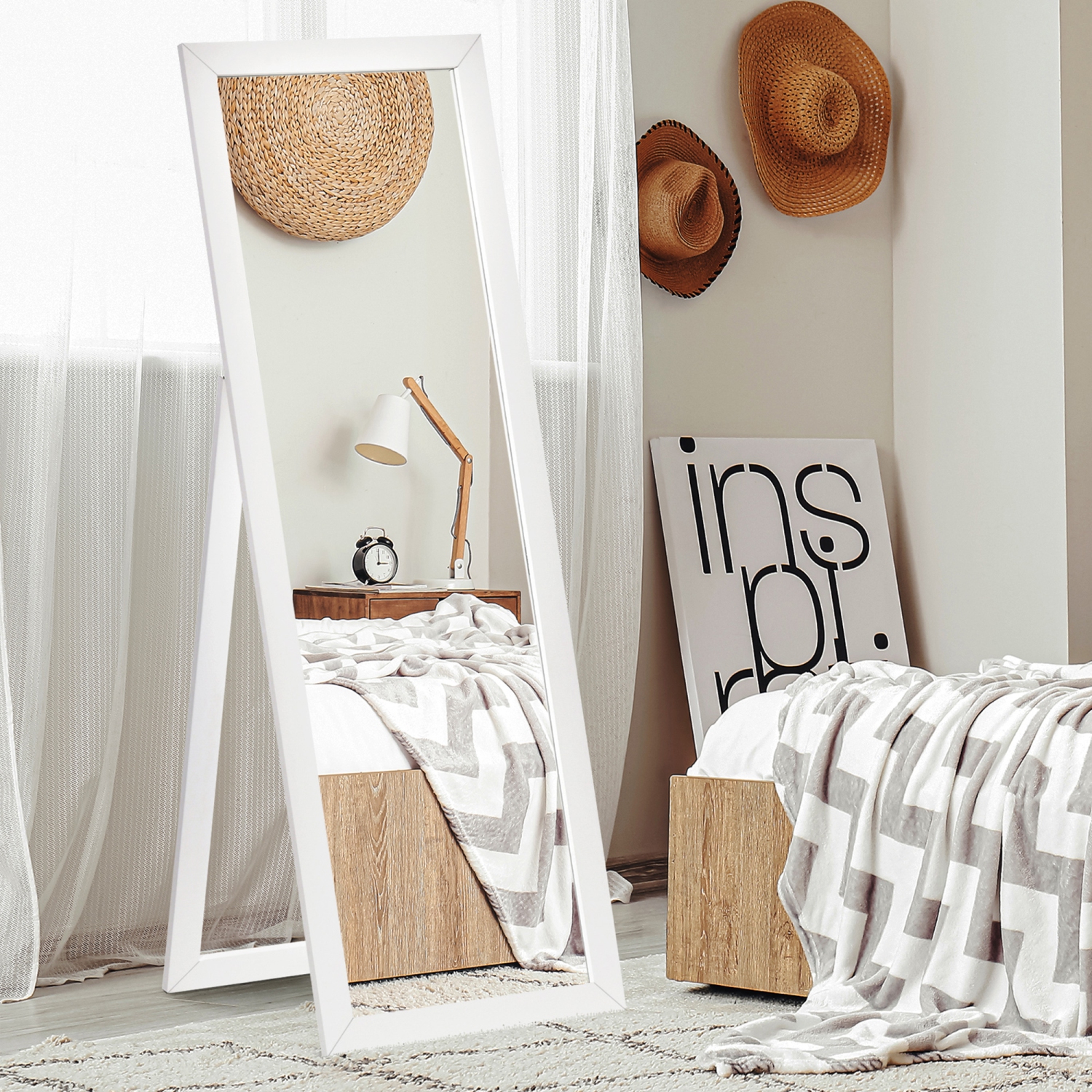 HOMCOM – Miroir pleine longueur de 58 x 20&nbsp;po avec cadre, miroir de plancher, miroir rectangulaire complet pour chambre à coucher, salon, blanc