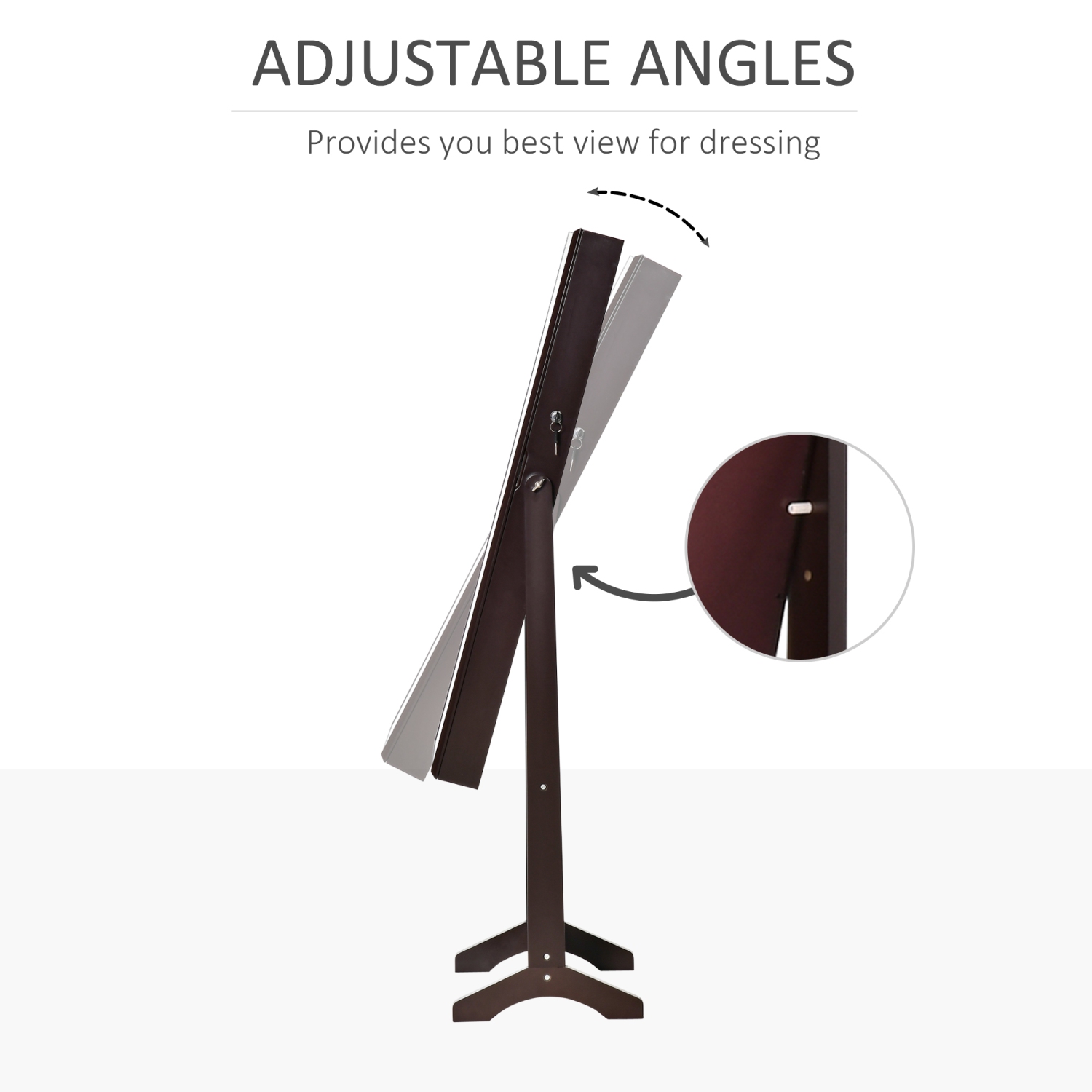 HOMCOM Mirror Jewelry Cabinet Armoire, Lockable Jewelry Organizer with Full-Length Mirror, 3 Angle Adjustable, Brown