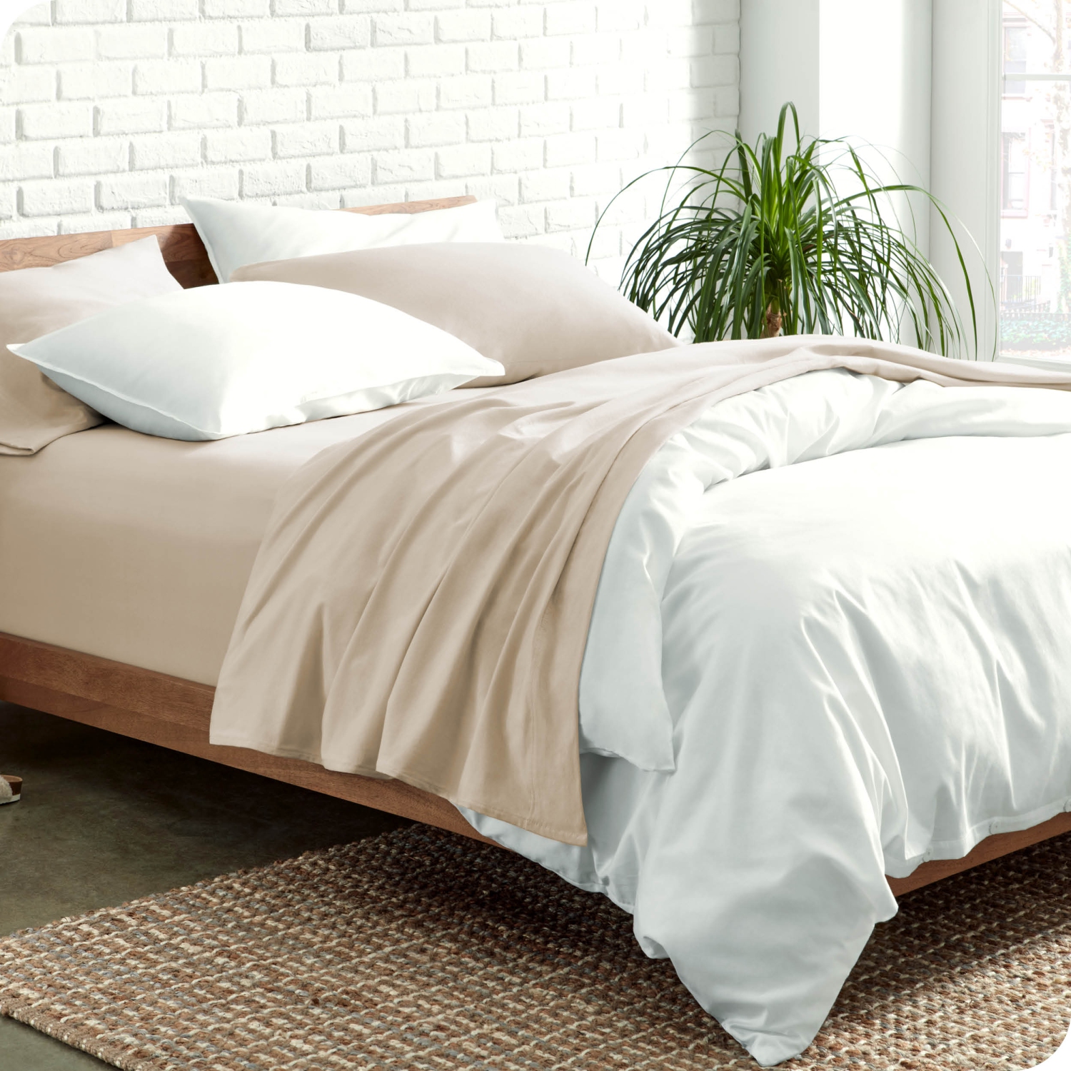 Ensemble de draps en coton jersey 100 % biologique Bare Home - Pochette profonde - léger et respirant - draps et taies d’oreiller