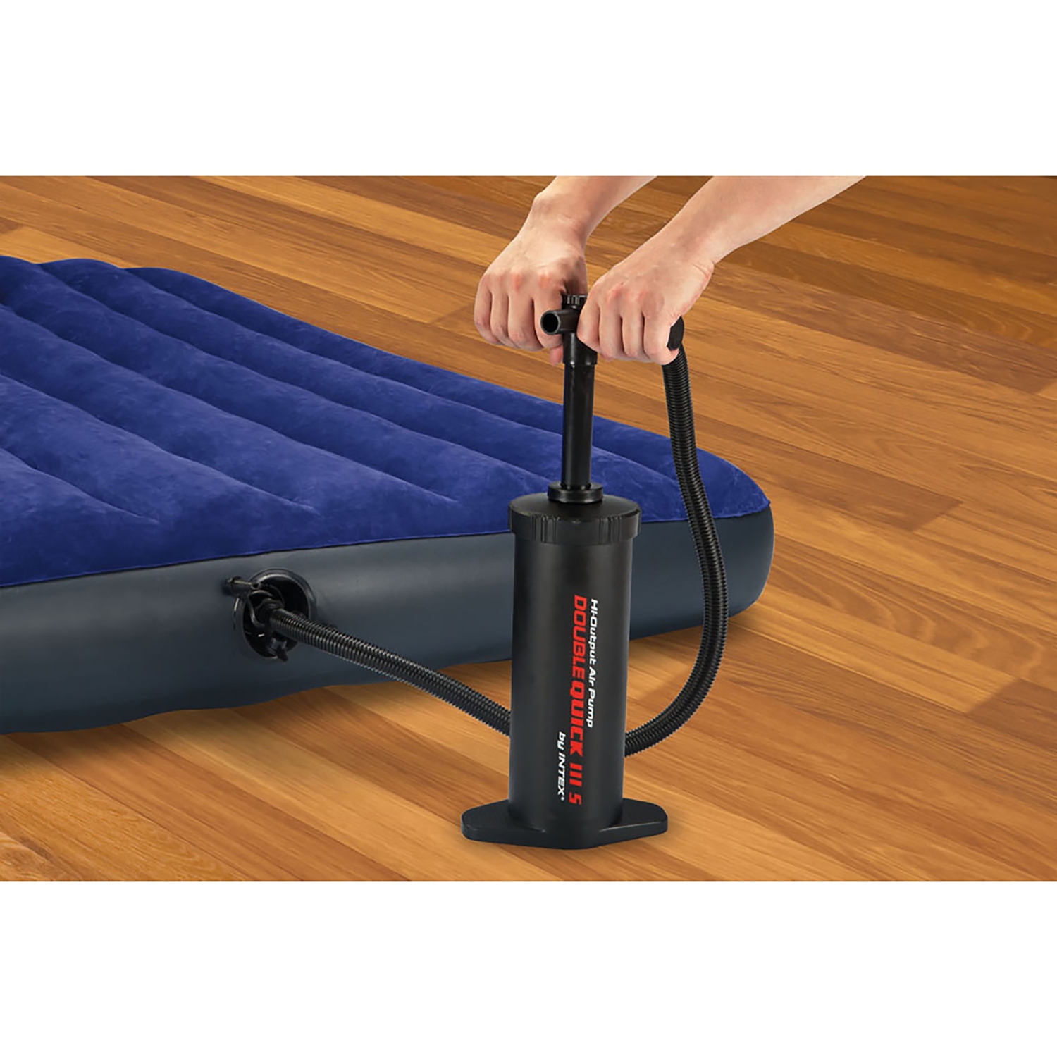 Intex - Pompe à Main Double Quick III, Comprend 3 Buses Différente, Noir