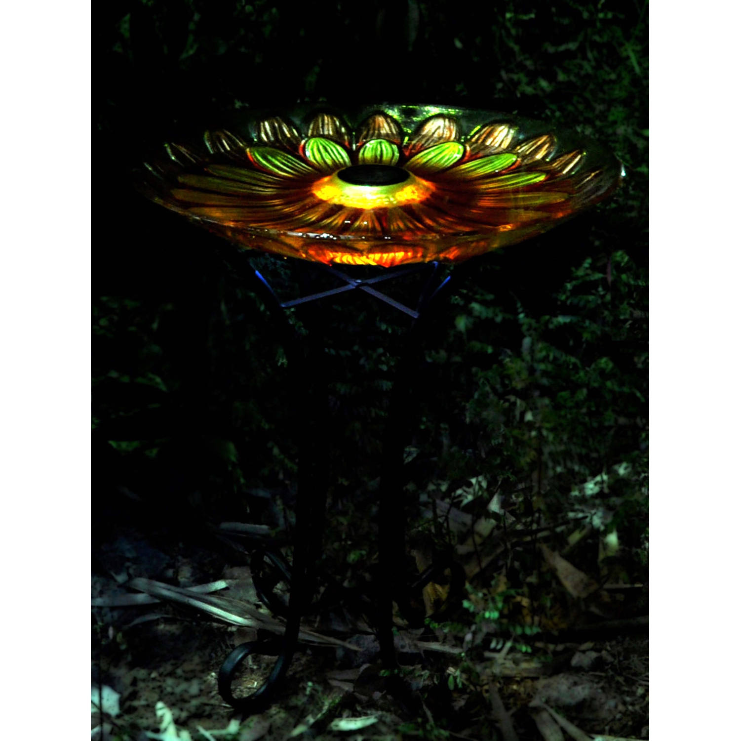Hi-Line Gift Ltd Solar Floral Glass Bird Bath with Stand