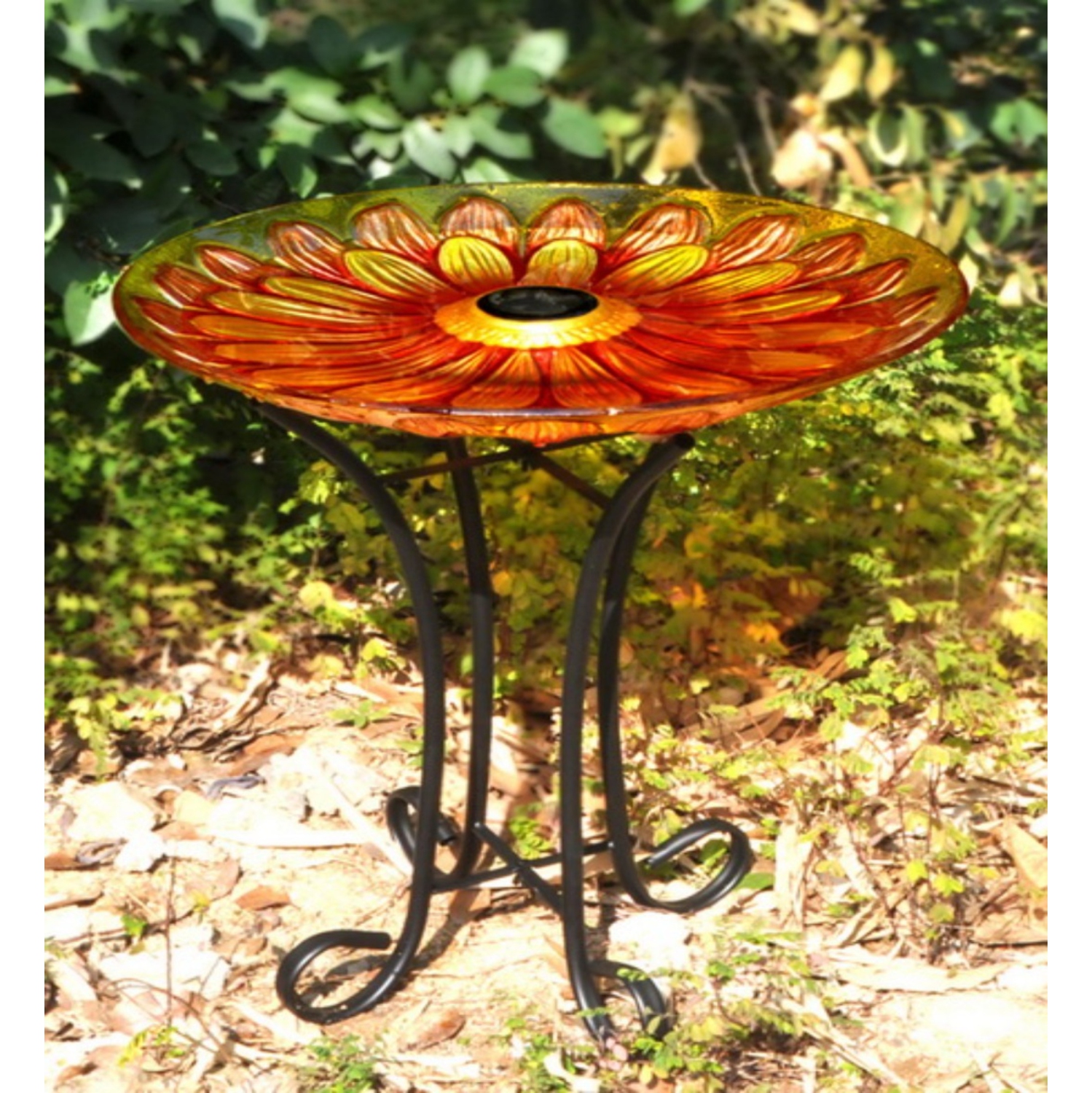 Hi-Line Gift Ltd Solar Floral Glass Bird Bath with Stand