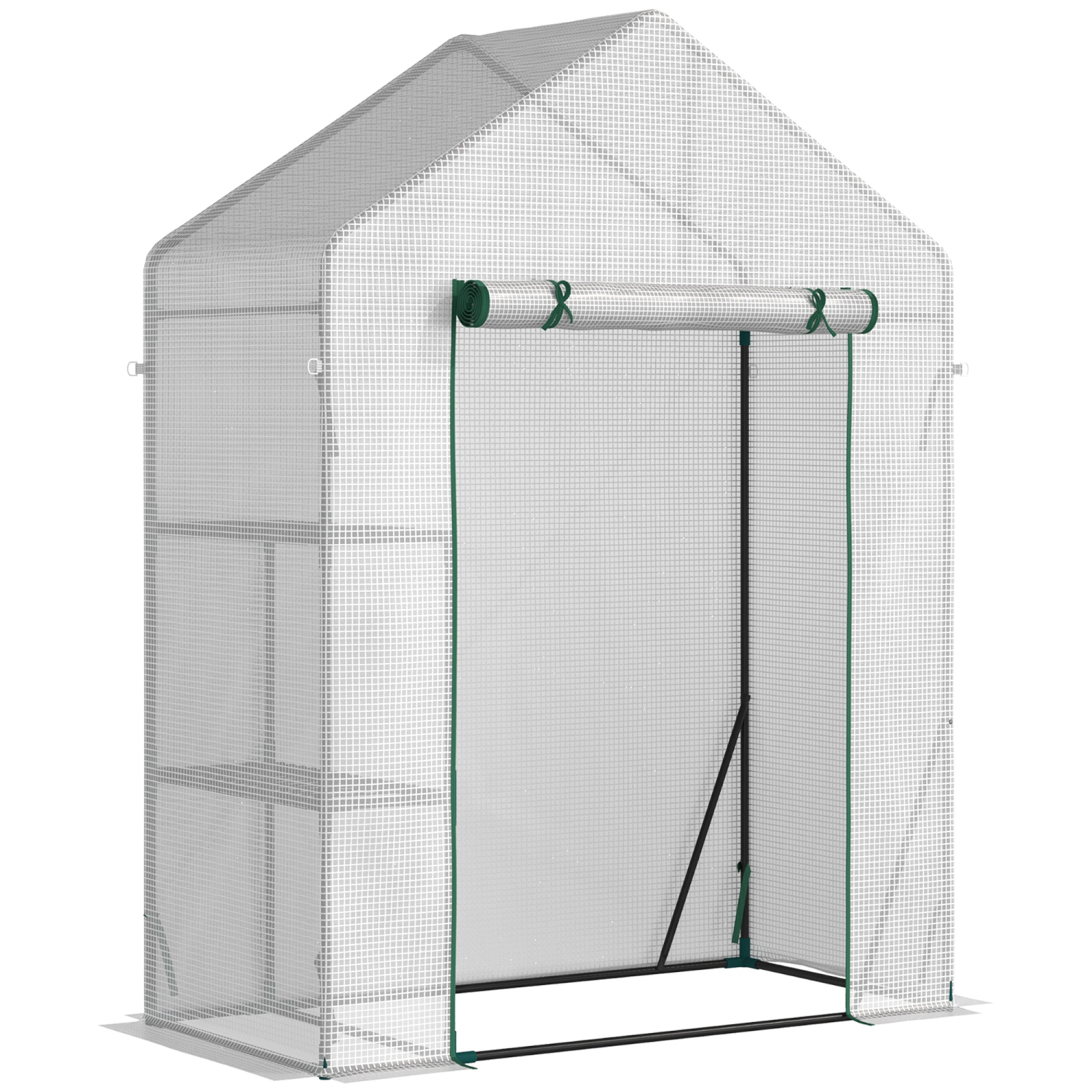 Jardinière extérieure Outsunny, 56 x 29&nbsp;po, maison chaude de jardin portative avec tablette à 2 niveaux, porte enroulable à fermeture à