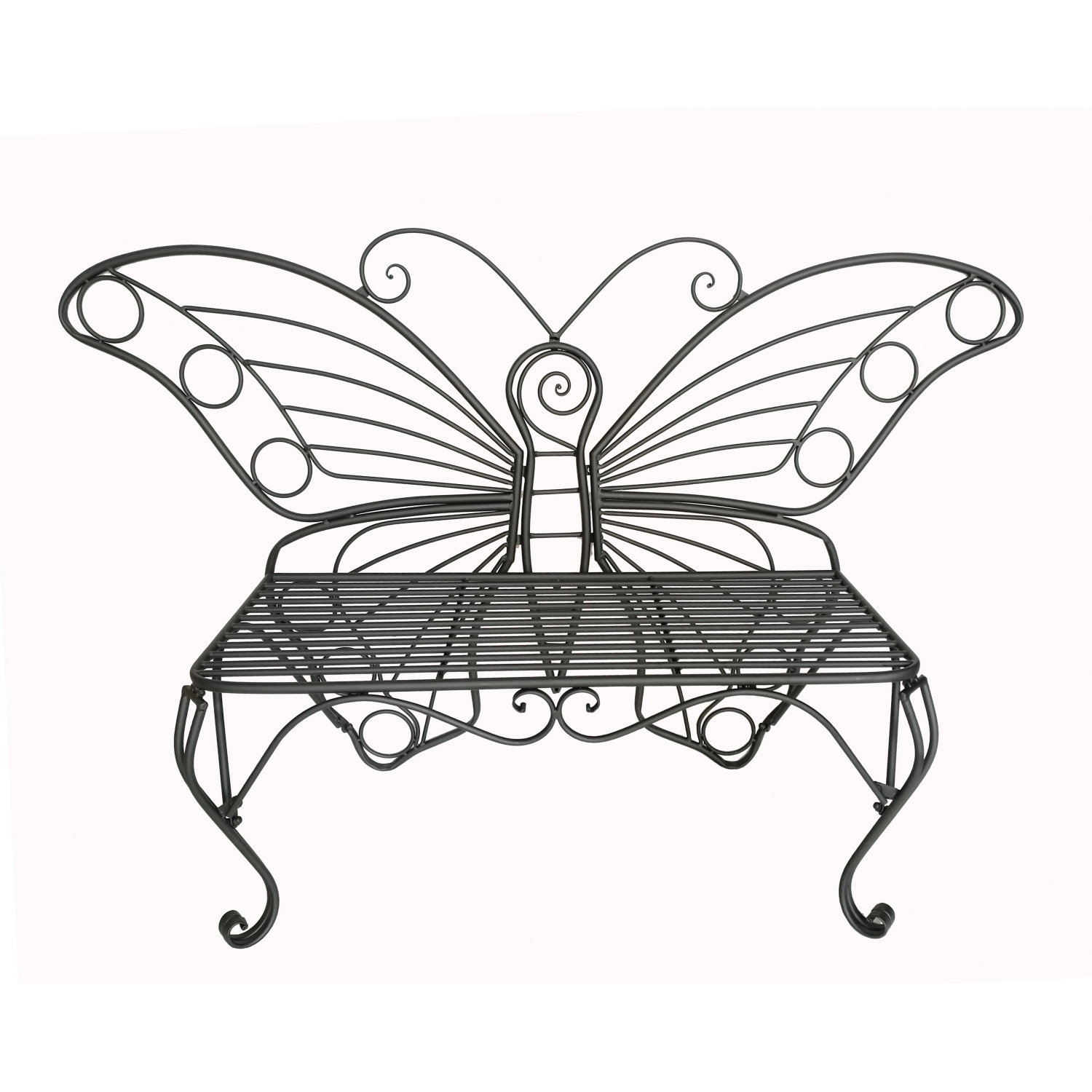 Hi-Line Gift Ltd Antique Black Metal Butterfly Bench