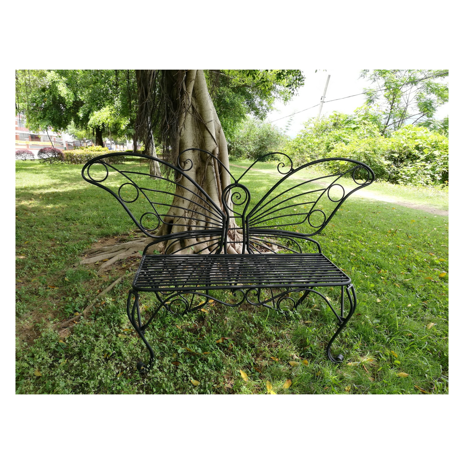 Hi-Line Gift Ltd Antique Black Metal Butterfly Bench