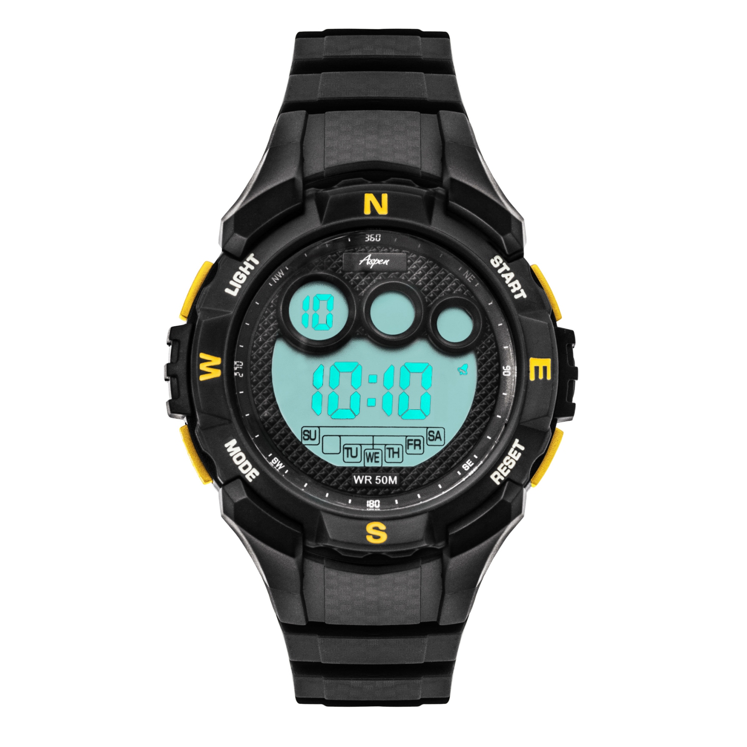 Mens Digital Sports Watch, 50mm Large Face Digital Chronograph, Resin Strap, Military Time 12H/24H, Light Up, Alarm, Stopwatch, Water Resistant