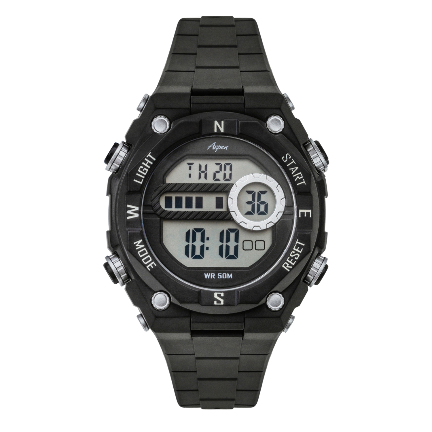 Mens Digital Sports Watch, 44mm Large Face Digital Chronograph, Resin Strap, Military Time 12H/24H, Light Up, Alarm, Stopwatch, Water Resistant